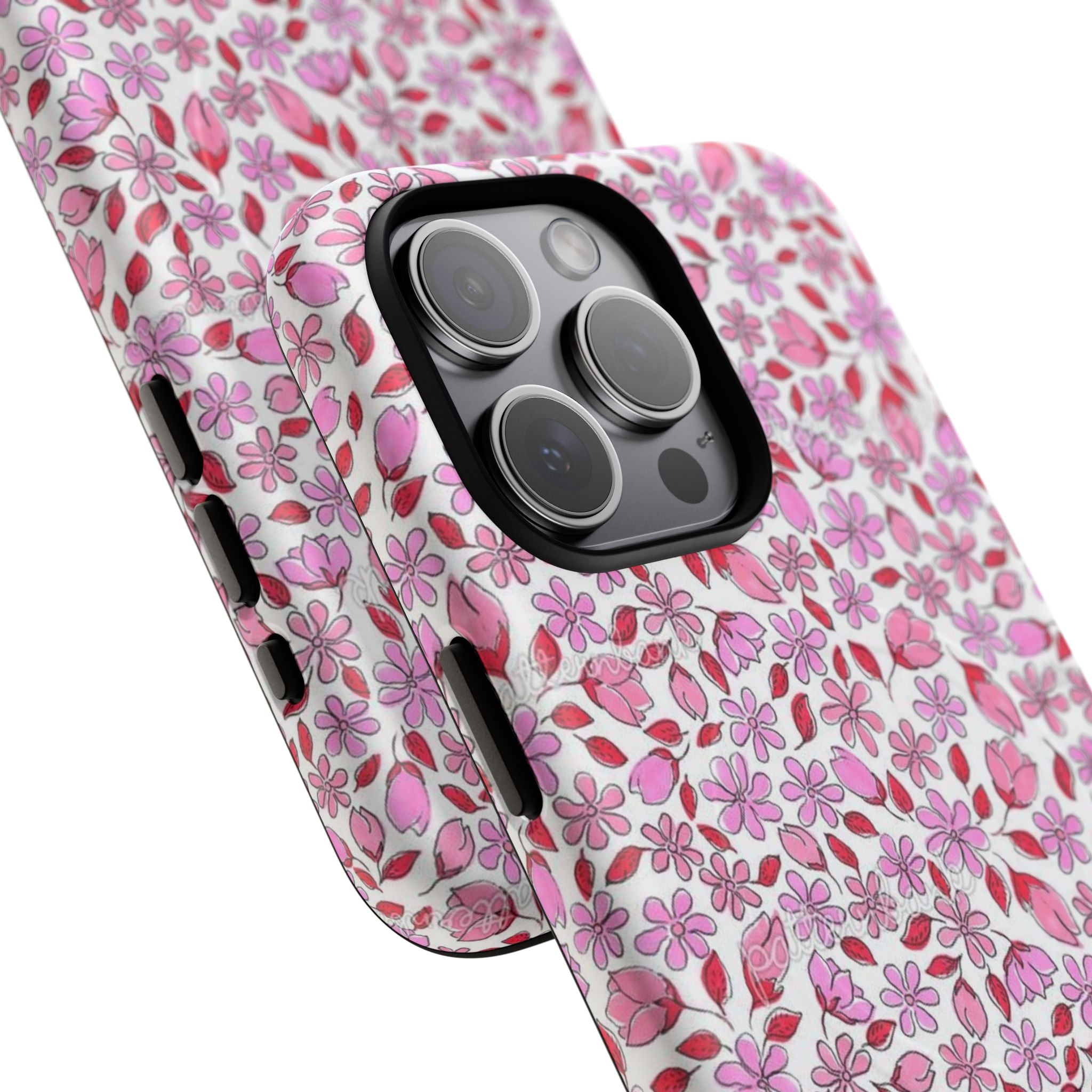 Personalizable Red and Pink Floral Tough Magnetic Case Customizable Phone Case