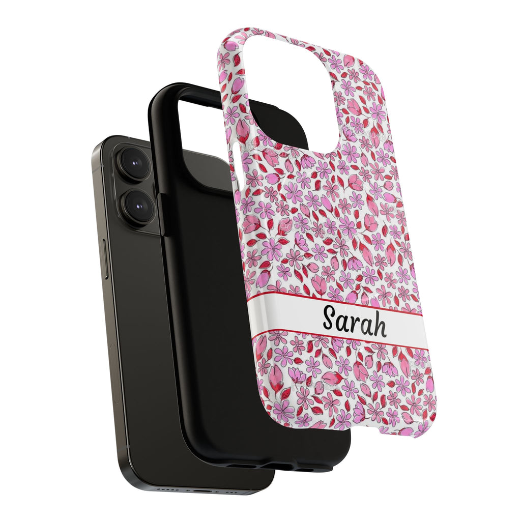 Personalizable Red and Pink Floral Tough Magnetic Case Customizable Phone Case