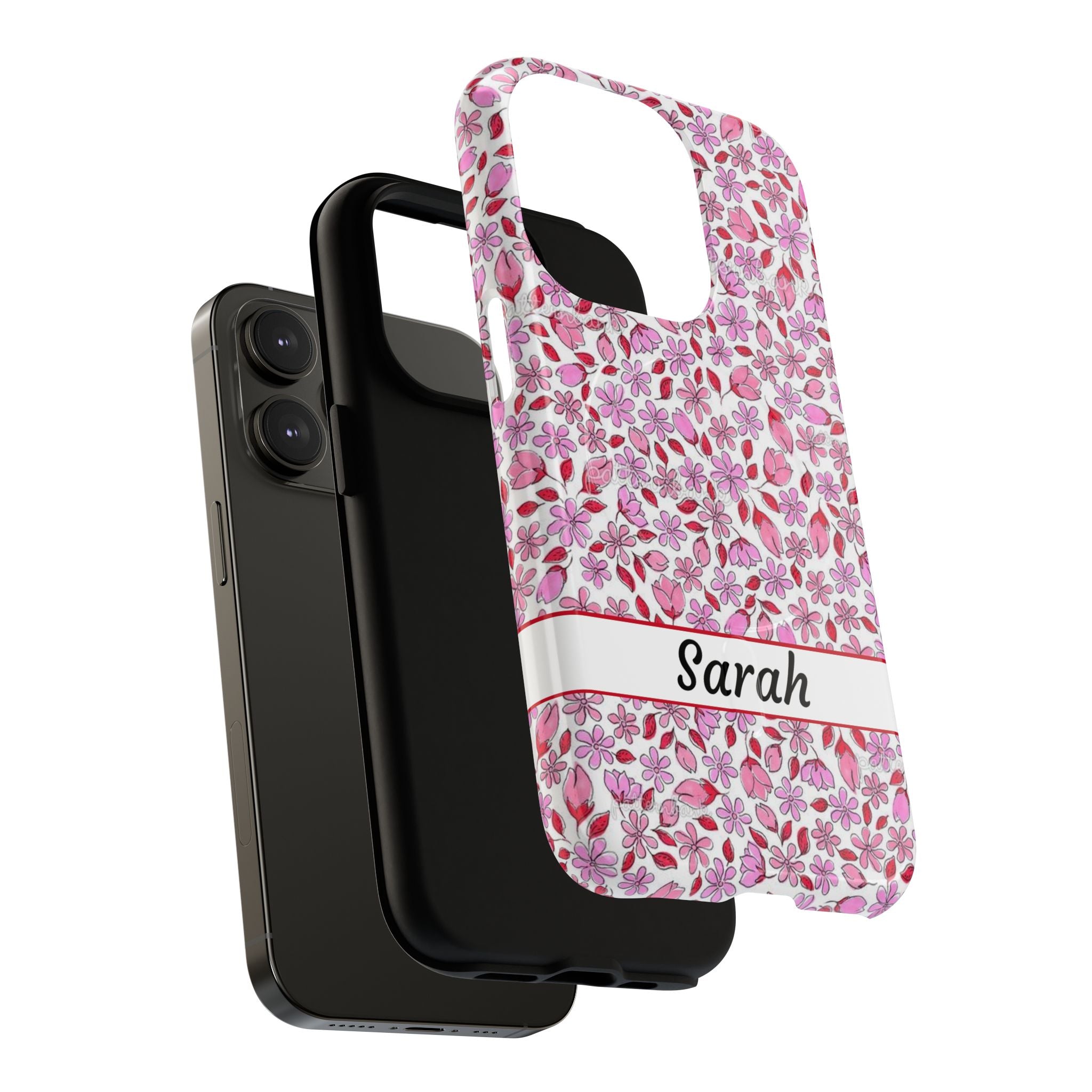 Personalizable Red and Pink Floral Tough Magnetic Case Customizable Phone Case