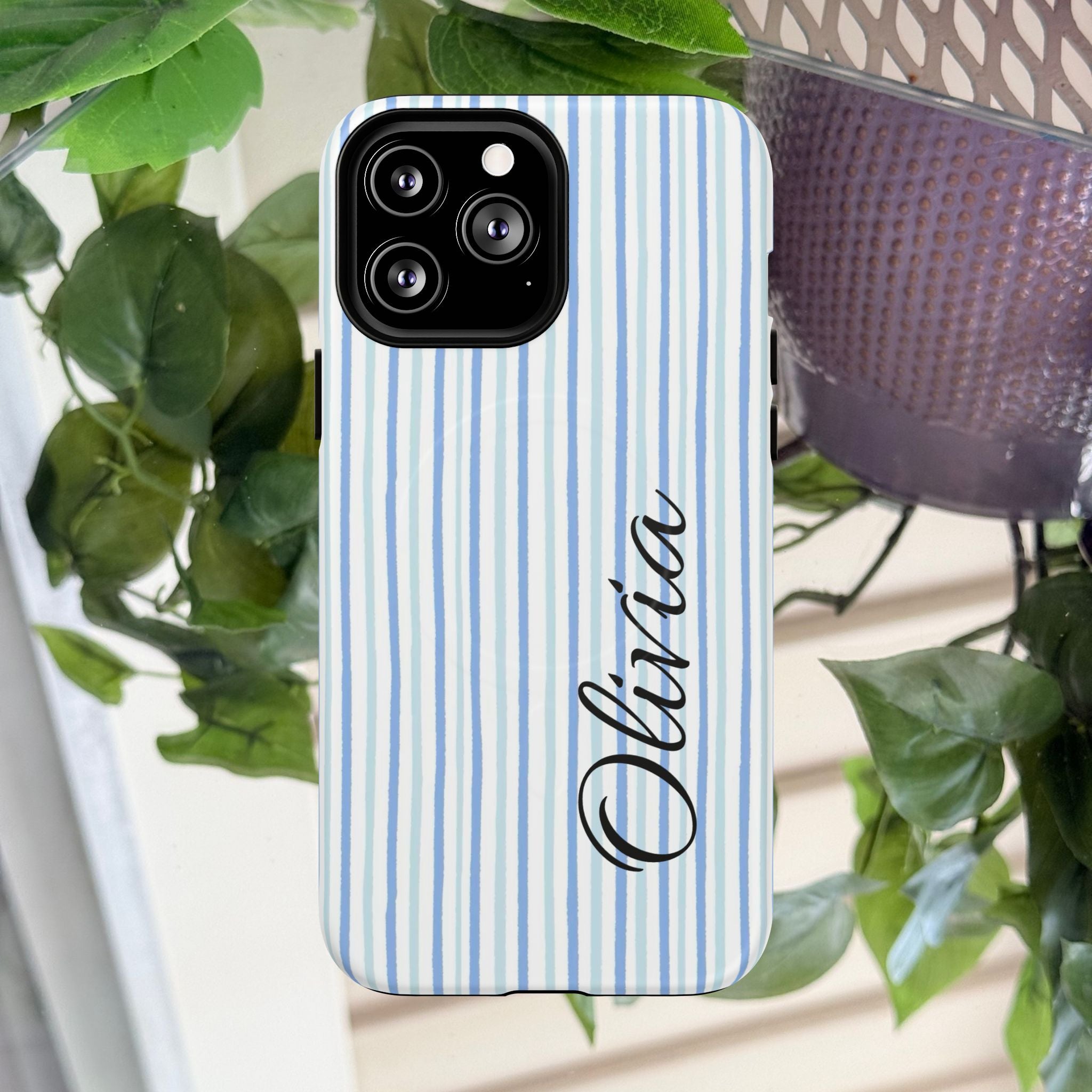 Personalized Light Blue Striped Tough Magnetic Phone Case