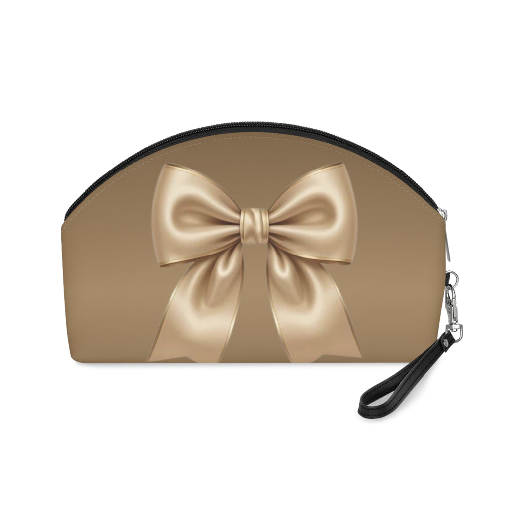 Gold Satin Bow Makeup Bag — Elegant Cosmetic Pouch for Travel & Gifts