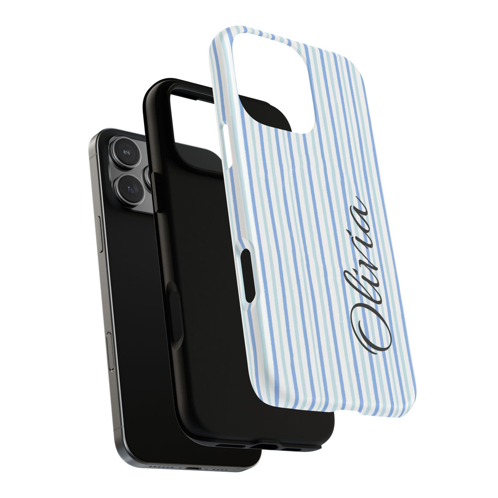 Personalized Light Blue Striped Tough Magnetic Phone Case