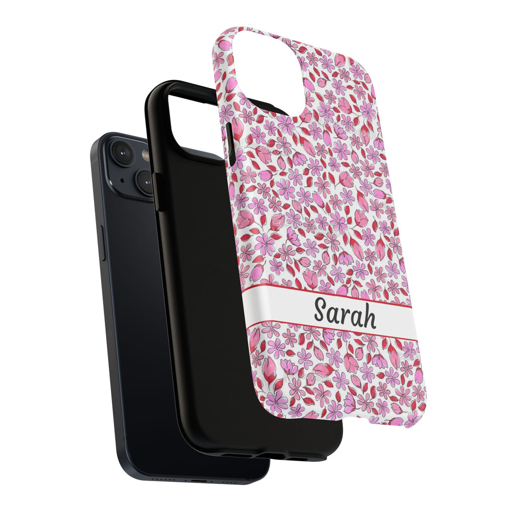 Personalizable Red and Pink Floral Tough Magnetic Case Customizable Phone Case