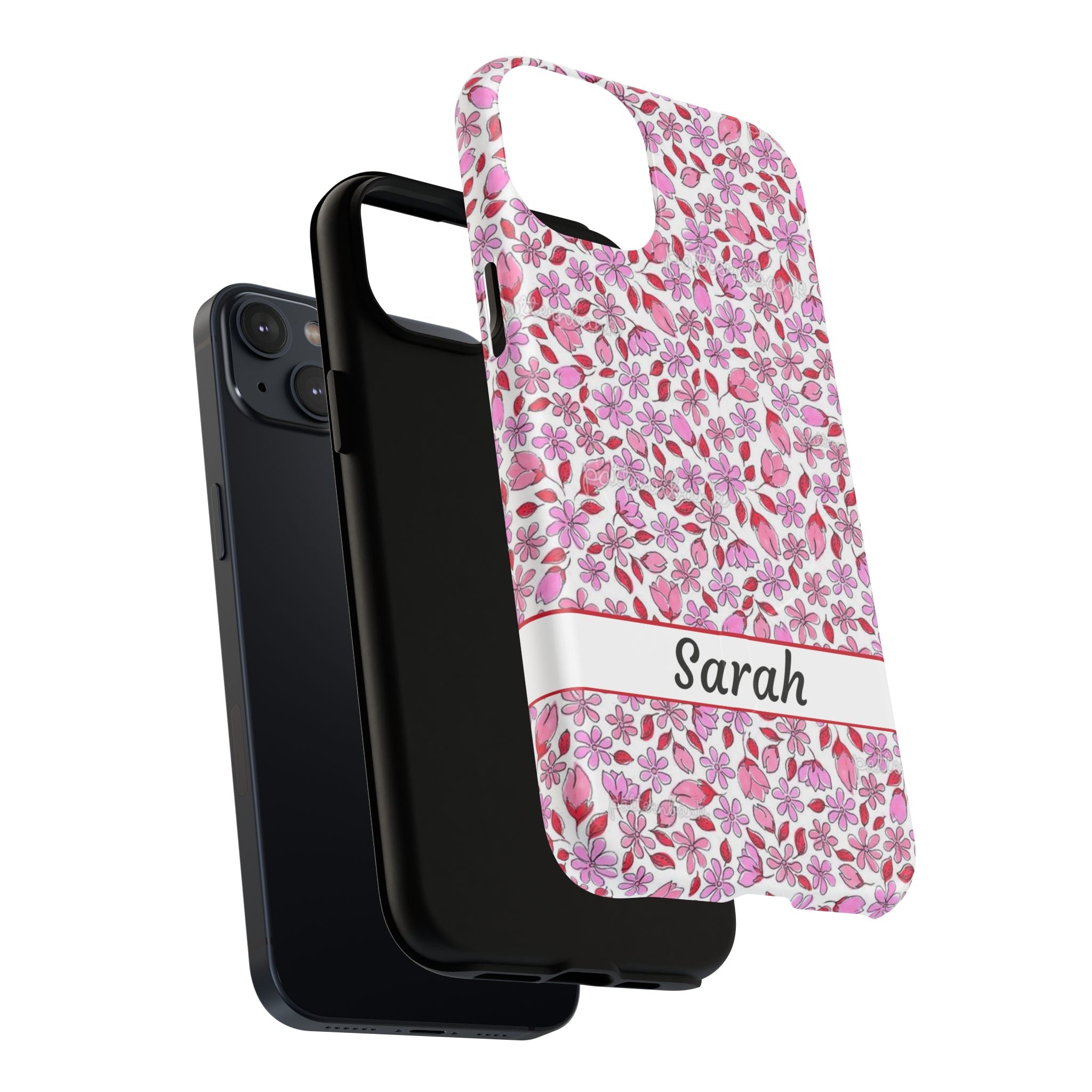 Personalizable Red and Pink Floral Tough Magnetic Case Customizable Phone Case