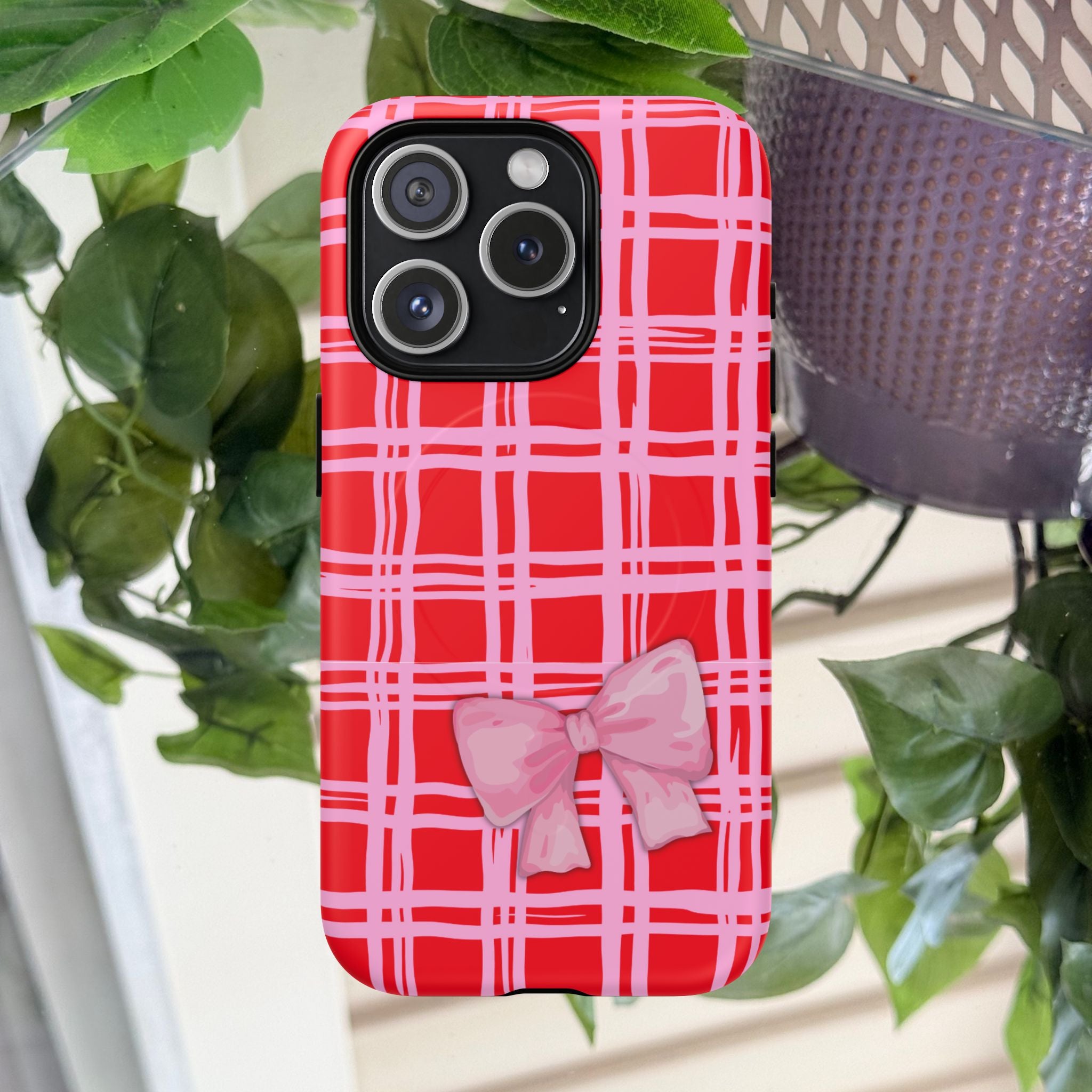 Pink Bow Red & Pink Pattern Tough Magnetic Case