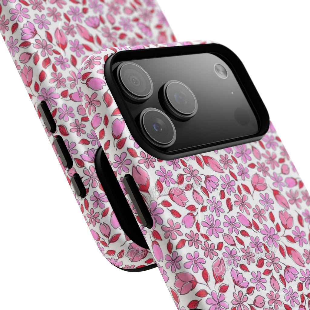 Personalizable Red and Pink Floral Tough Magnetic Case Customizable Phone Case