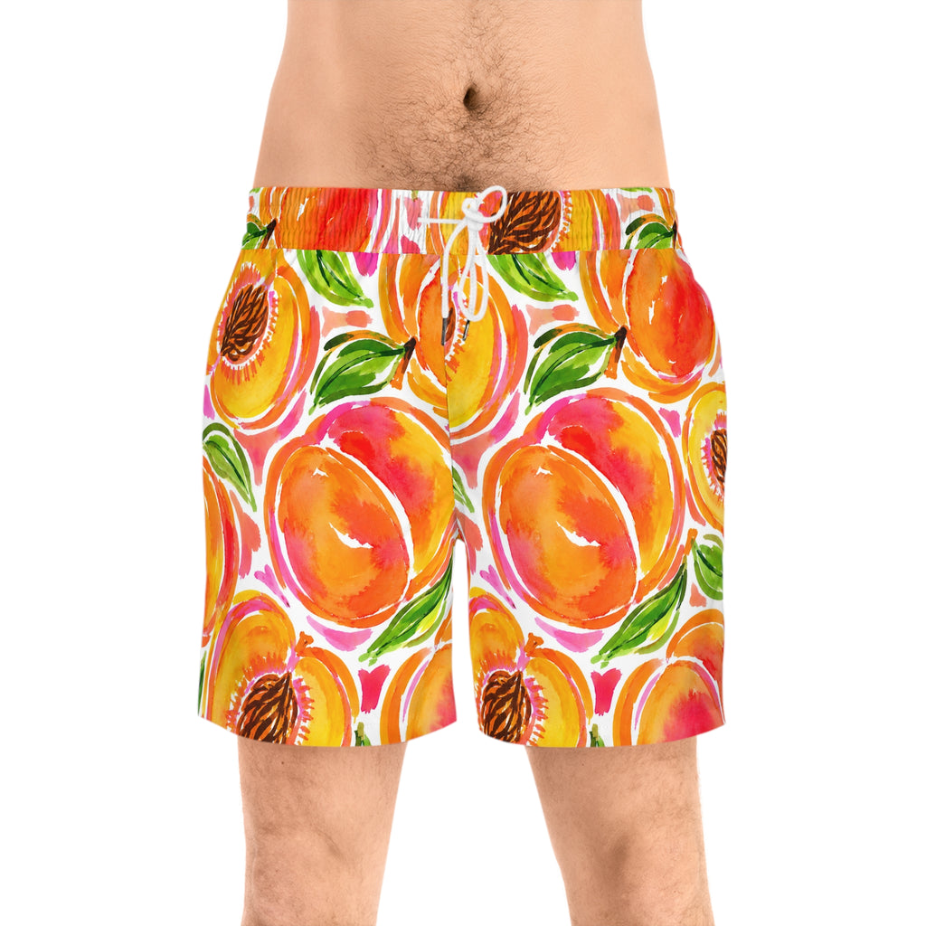 Peach Print Swim Shorts Men's Tropical Watercolor Beach Trunks