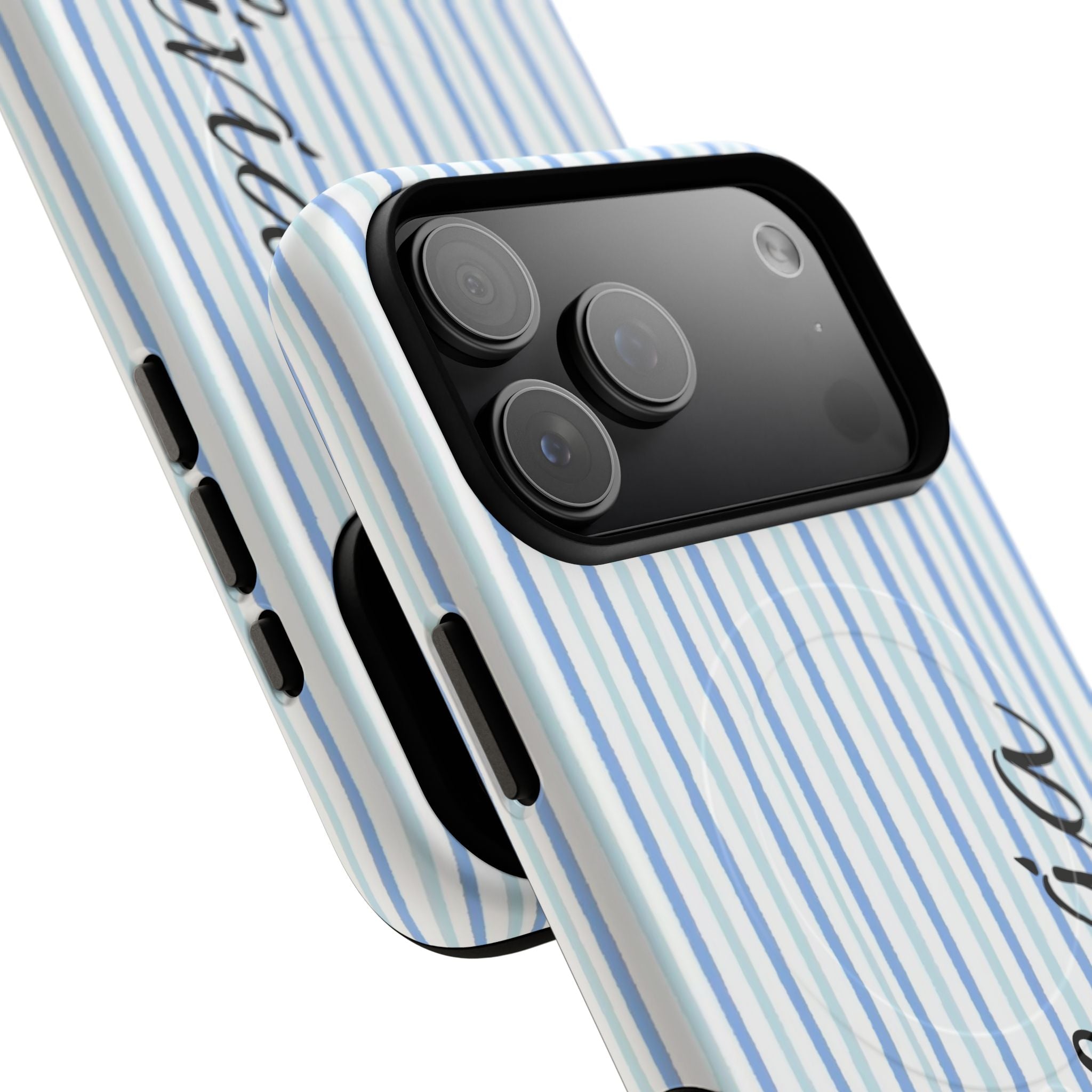 Personalized Light Blue Striped Tough Magnetic Phone Case