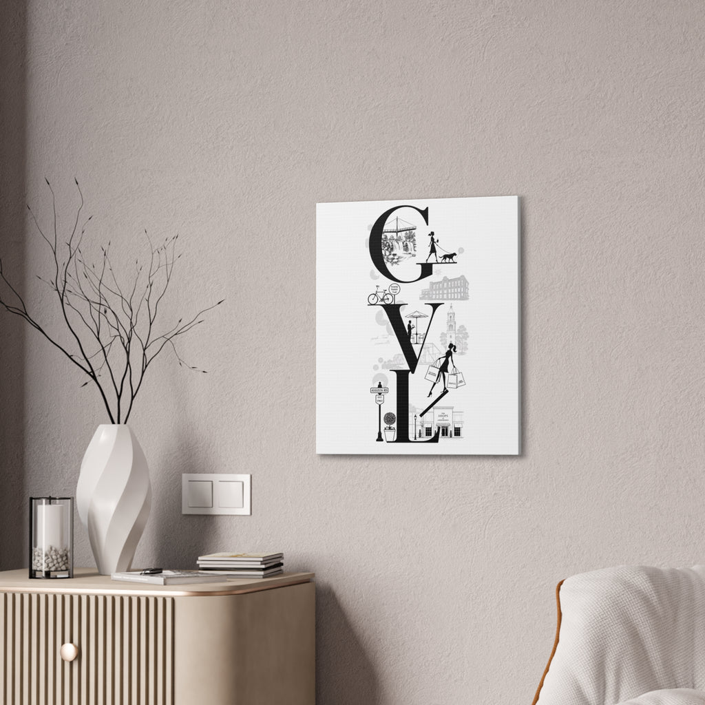 Greenville SC City Vibes Canvas Wall Art  ‘GVL’ Fashion & Travel Silhouette Print