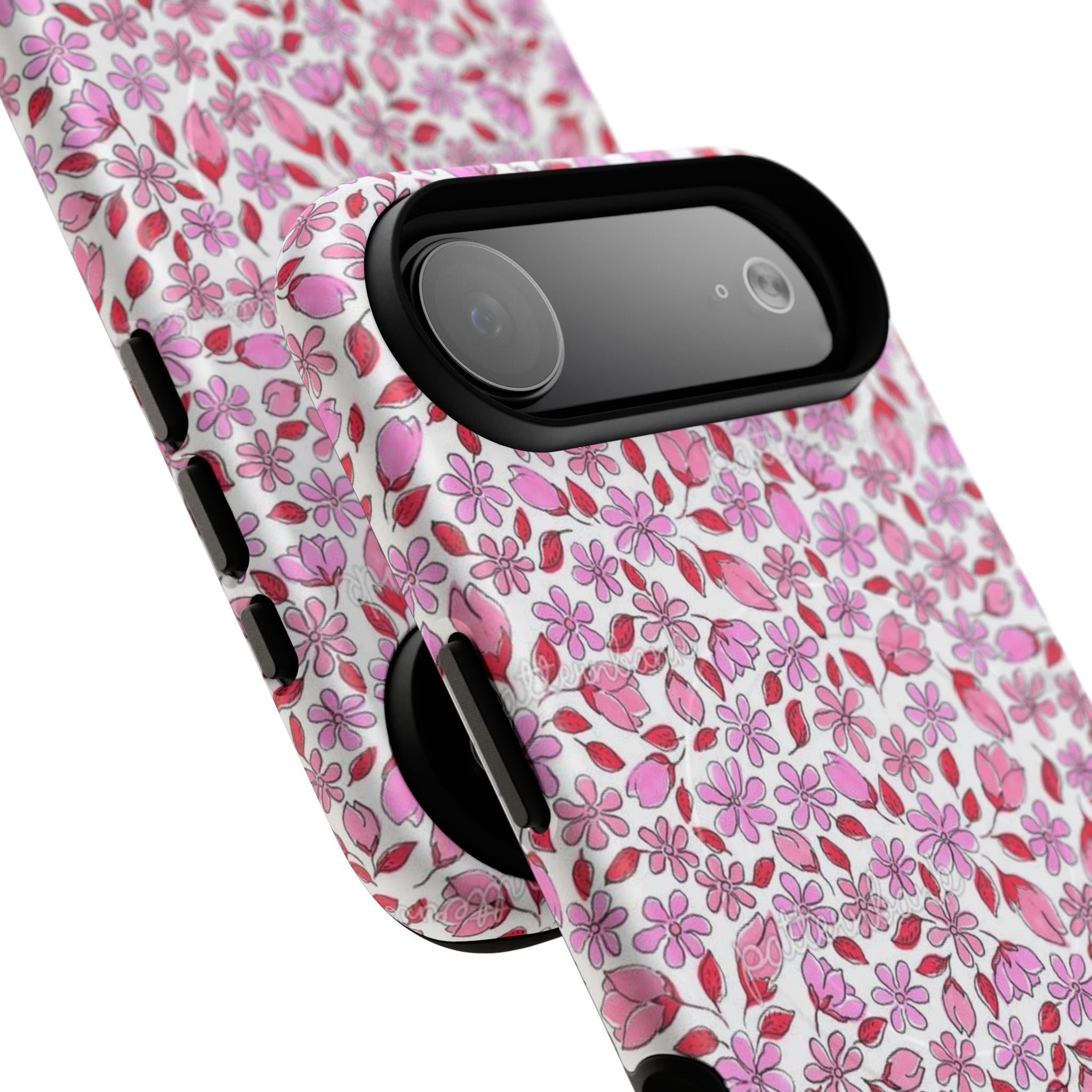 Personalizable Red and Pink Floral Tough Magnetic Case Customizable Phone Case