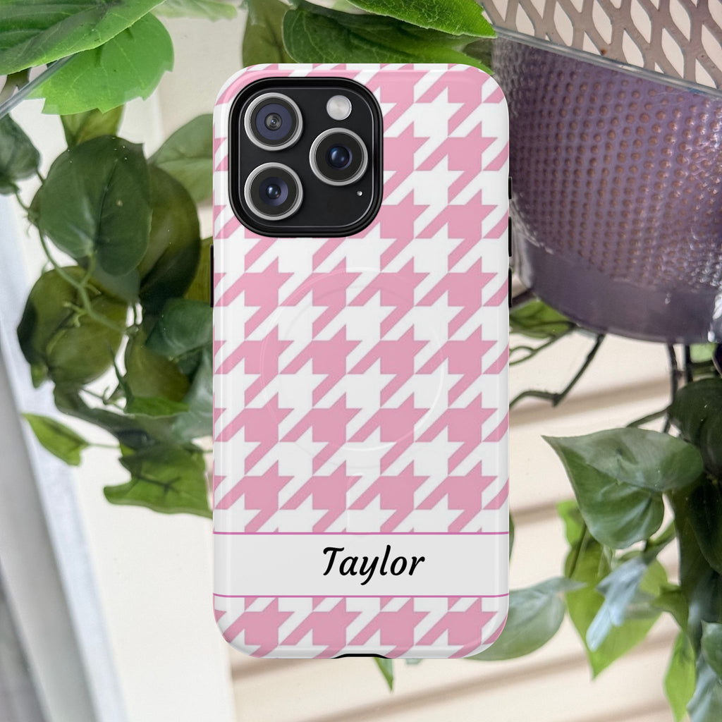 Pink Houndstooth Magnetic Phone Case | Tough Protective Magnetic Case