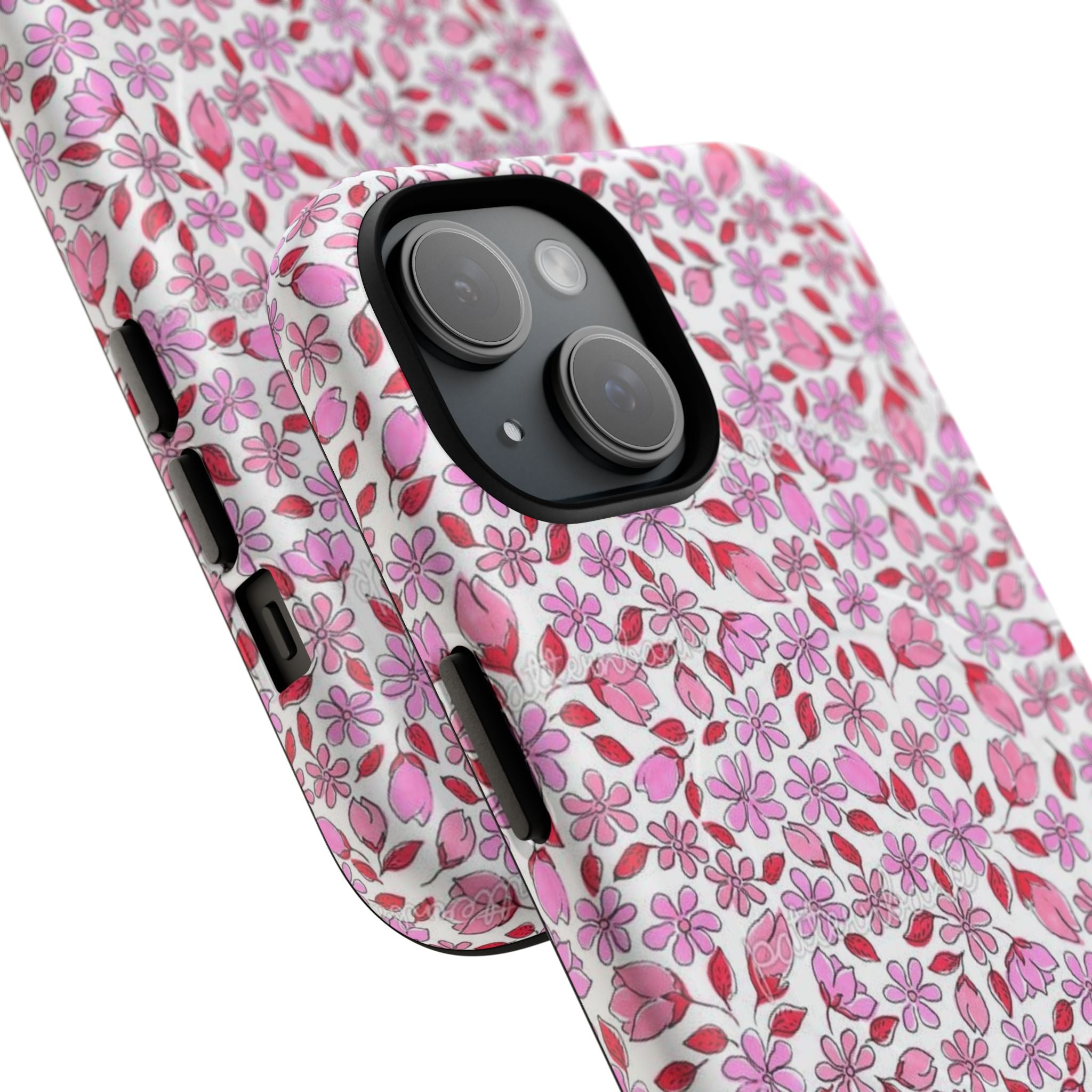 Personalizable Red and Pink Floral Tough Magnetic Case Customizable Phone Case