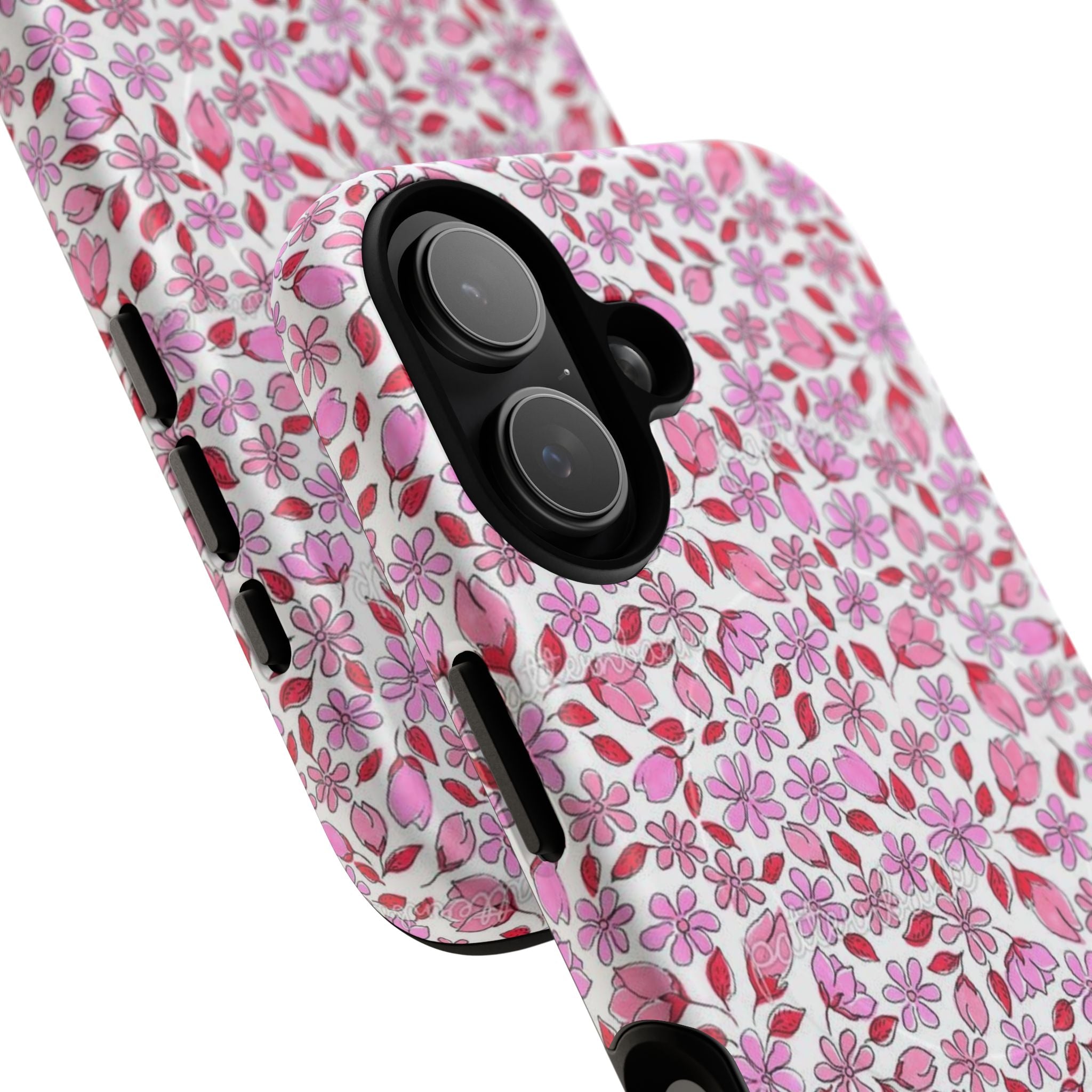 Personalizable Red and Pink Floral Tough Magnetic Case Customizable Phone Case
