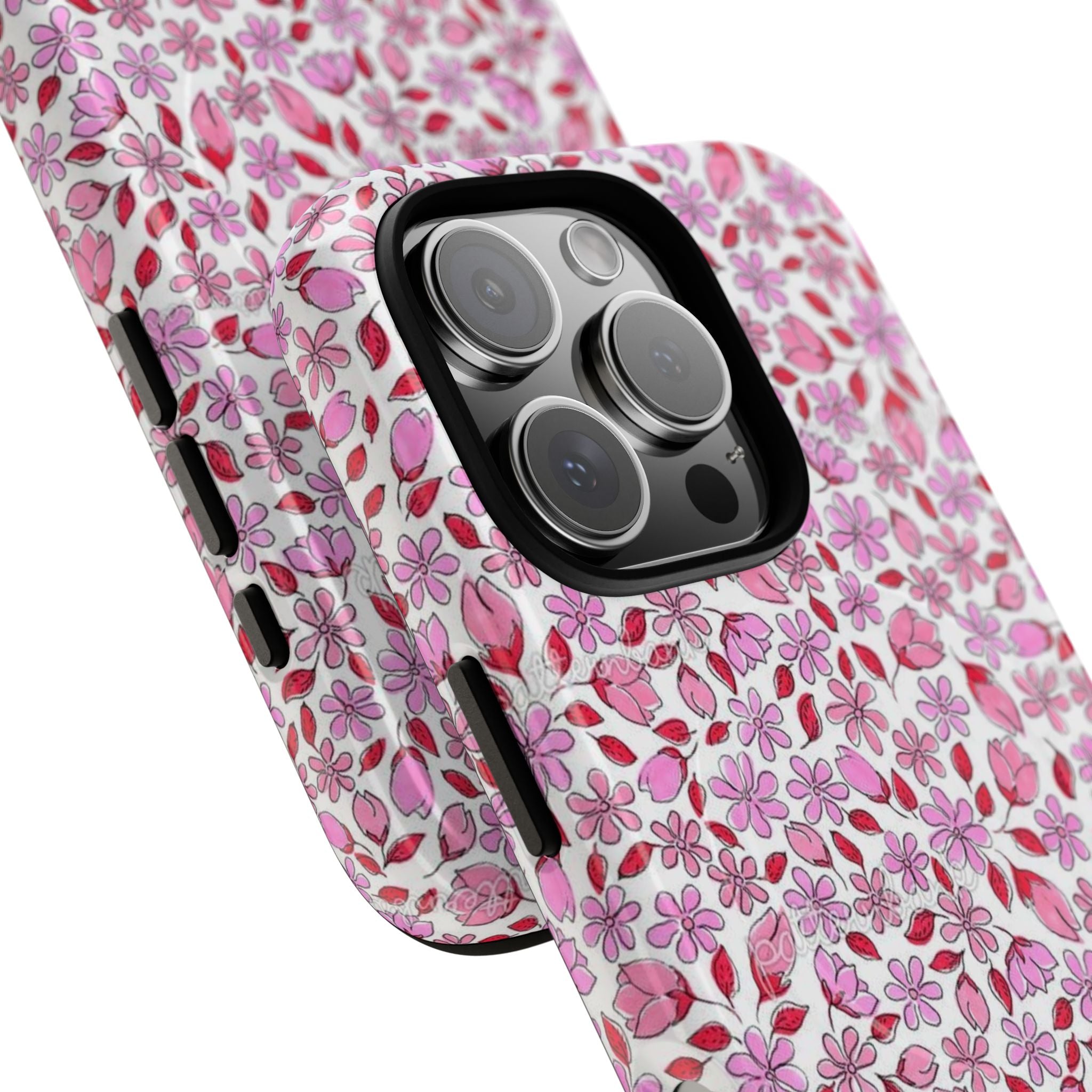 Personalizable Red and Pink Floral Tough Magnetic Case Customizable Phone Case