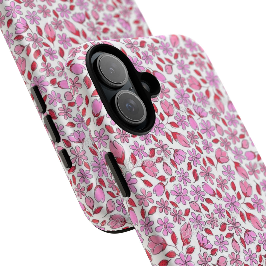 Personalizable Red and Pink Floral Tough Magnetic Case Customizable Phone Case