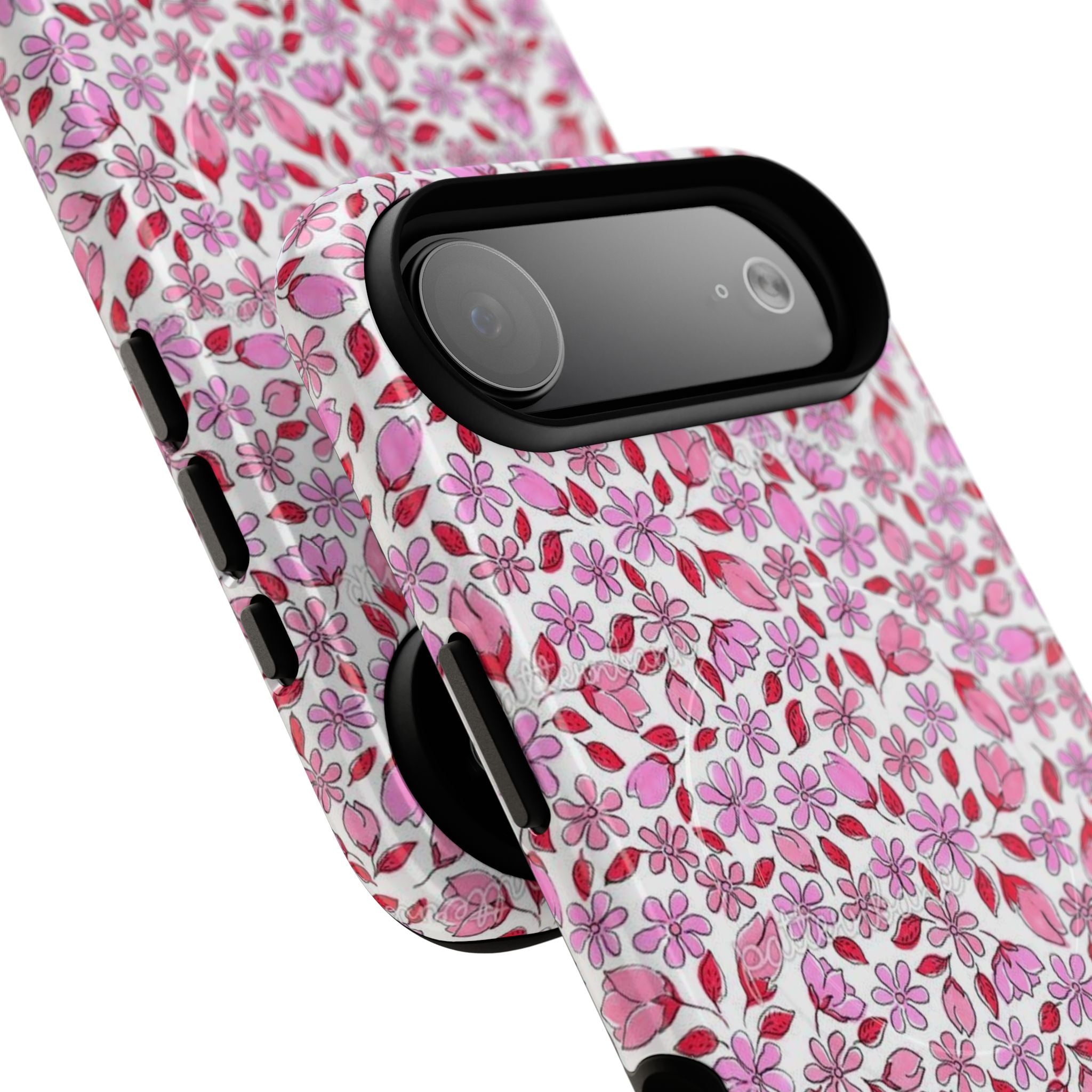 Personalizable Red and Pink Floral Tough Magnetic Case Customizable Phone Case