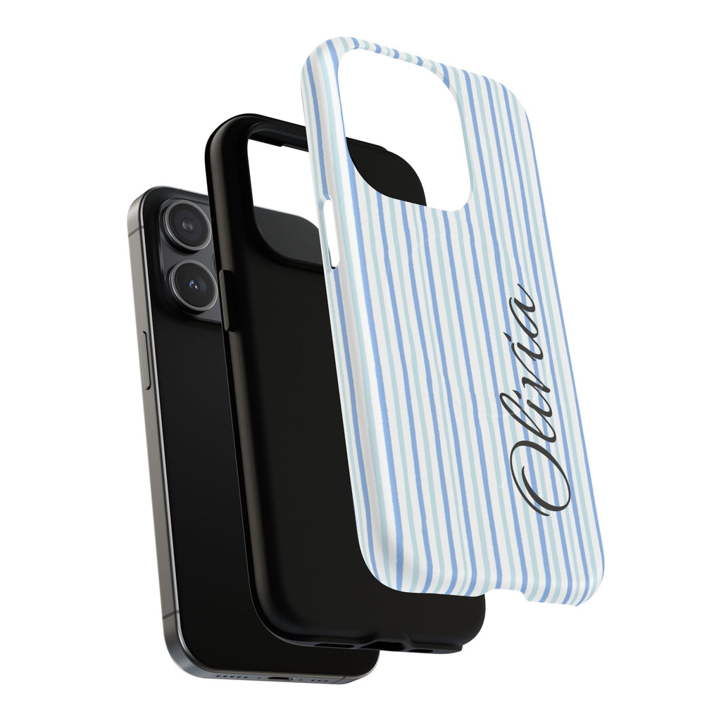 Personalized Light Blue Striped Tough Magnetic Phone Case