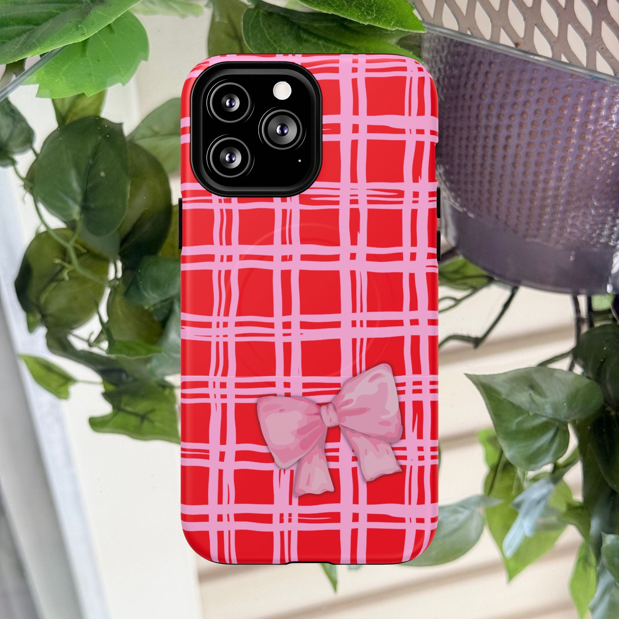 Pink Bow Red & Pink Pattern Tough Magnetic Case