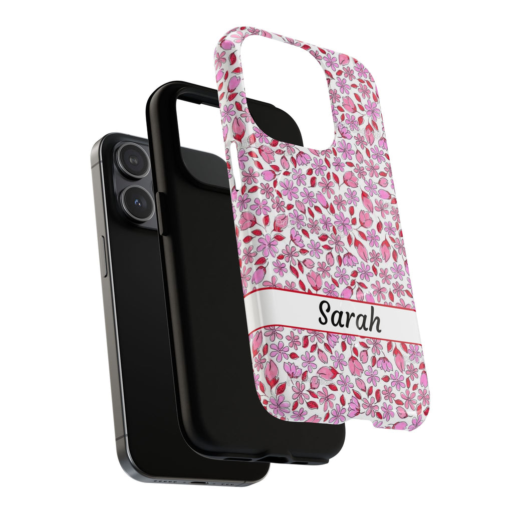 Personalizable Red and Pink Floral Tough Magnetic Case Customizable Phone Case