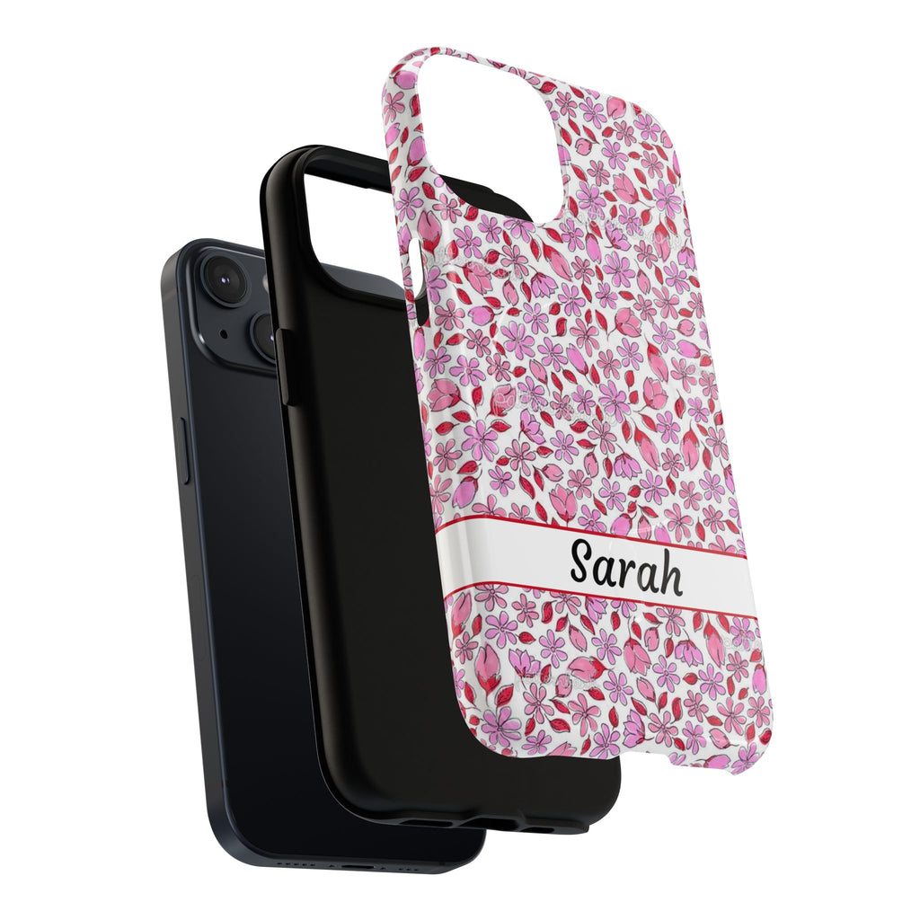 Personalizable Red and Pink Floral Tough Magnetic Case Customizable Phone Case