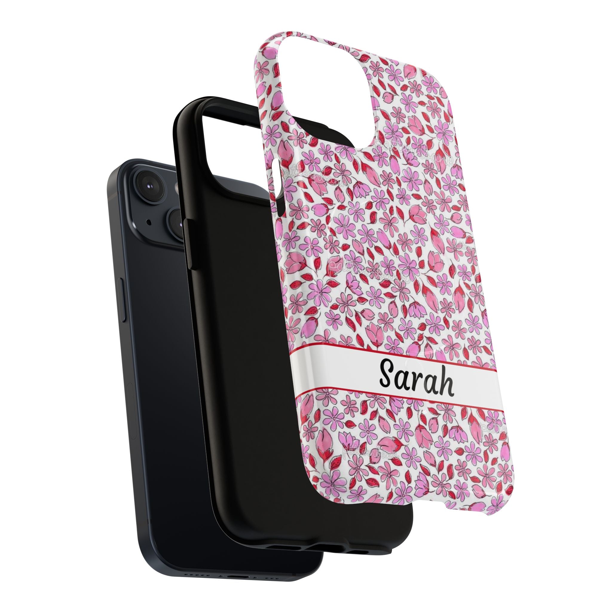 Personalizable Red and Pink Floral Tough Magnetic Case Customizable Phone Case