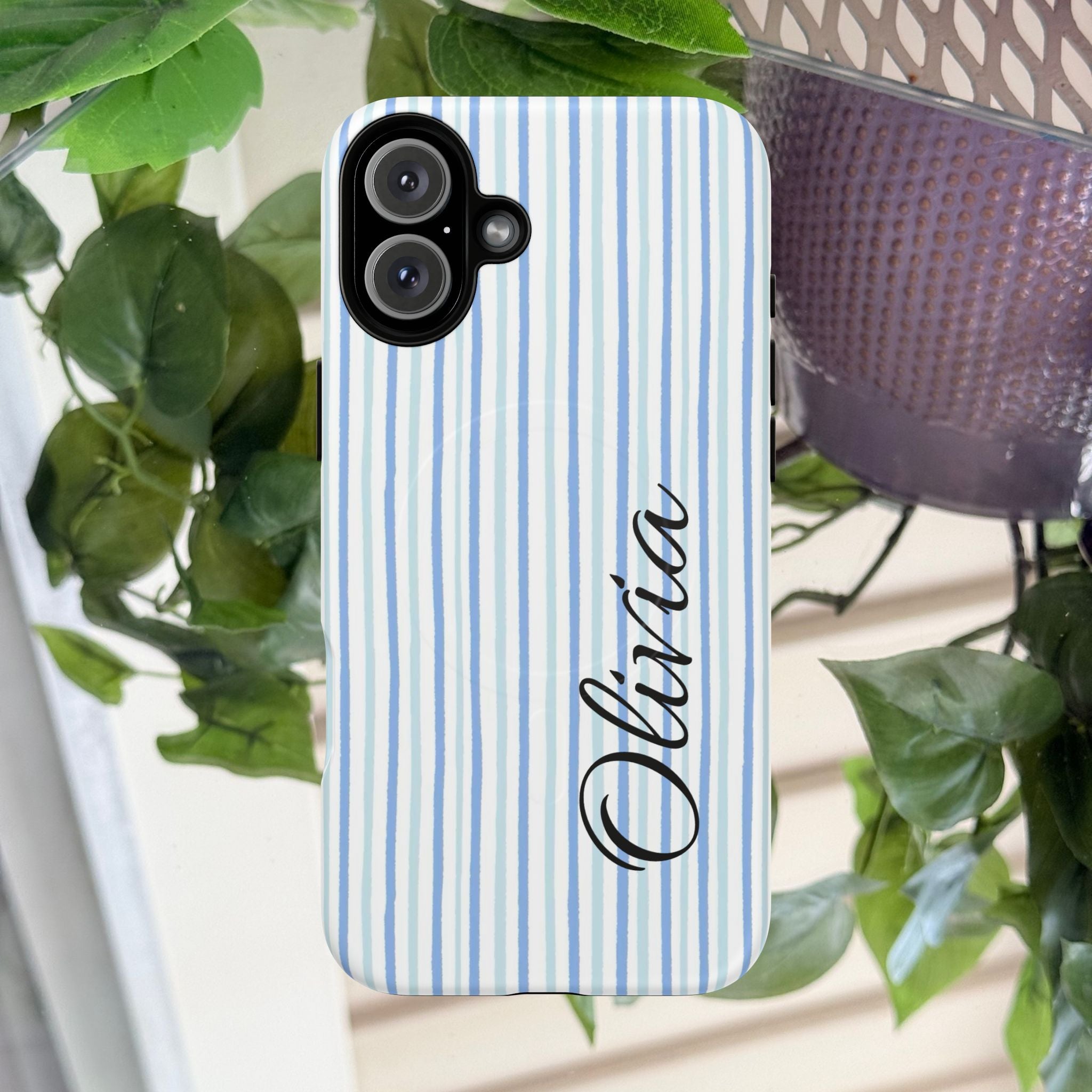 Personalized Light Blue Striped Tough Magnetic Phone Case