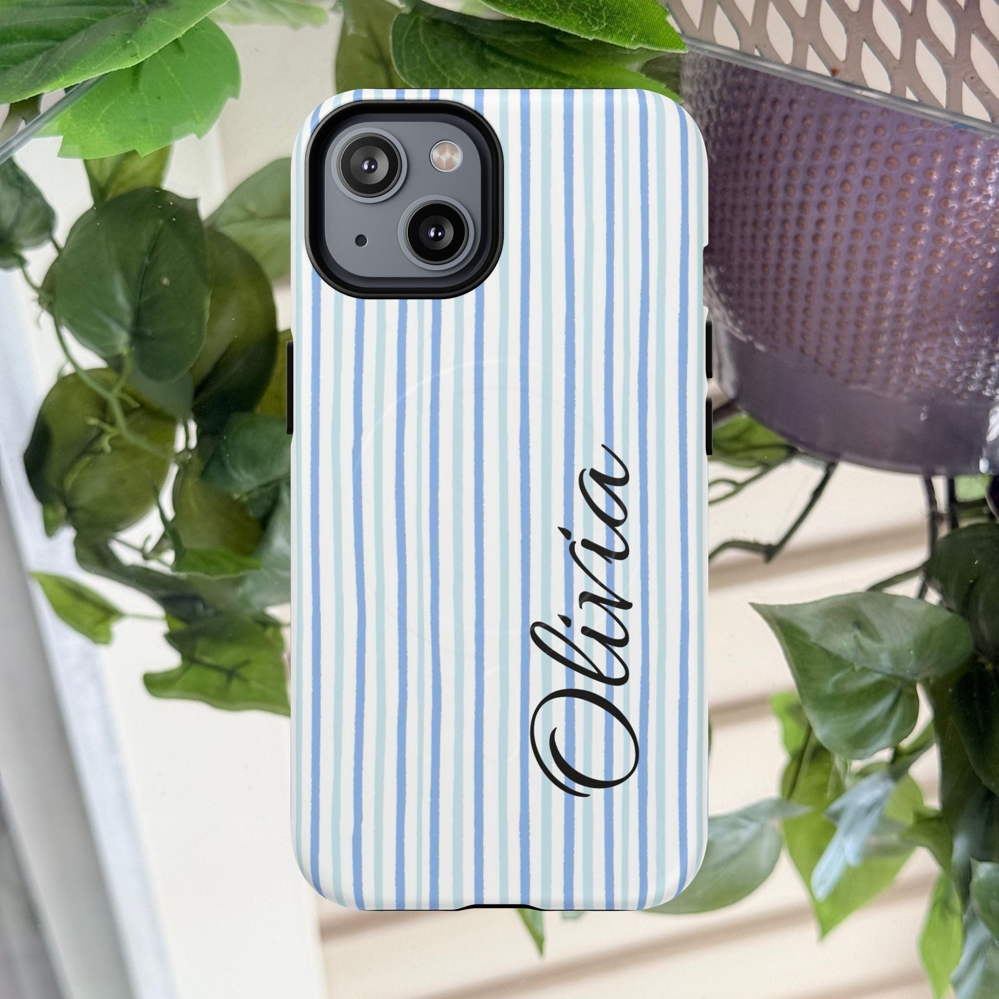 Personalized Light Blue Striped Tough Magnetic Phone Case