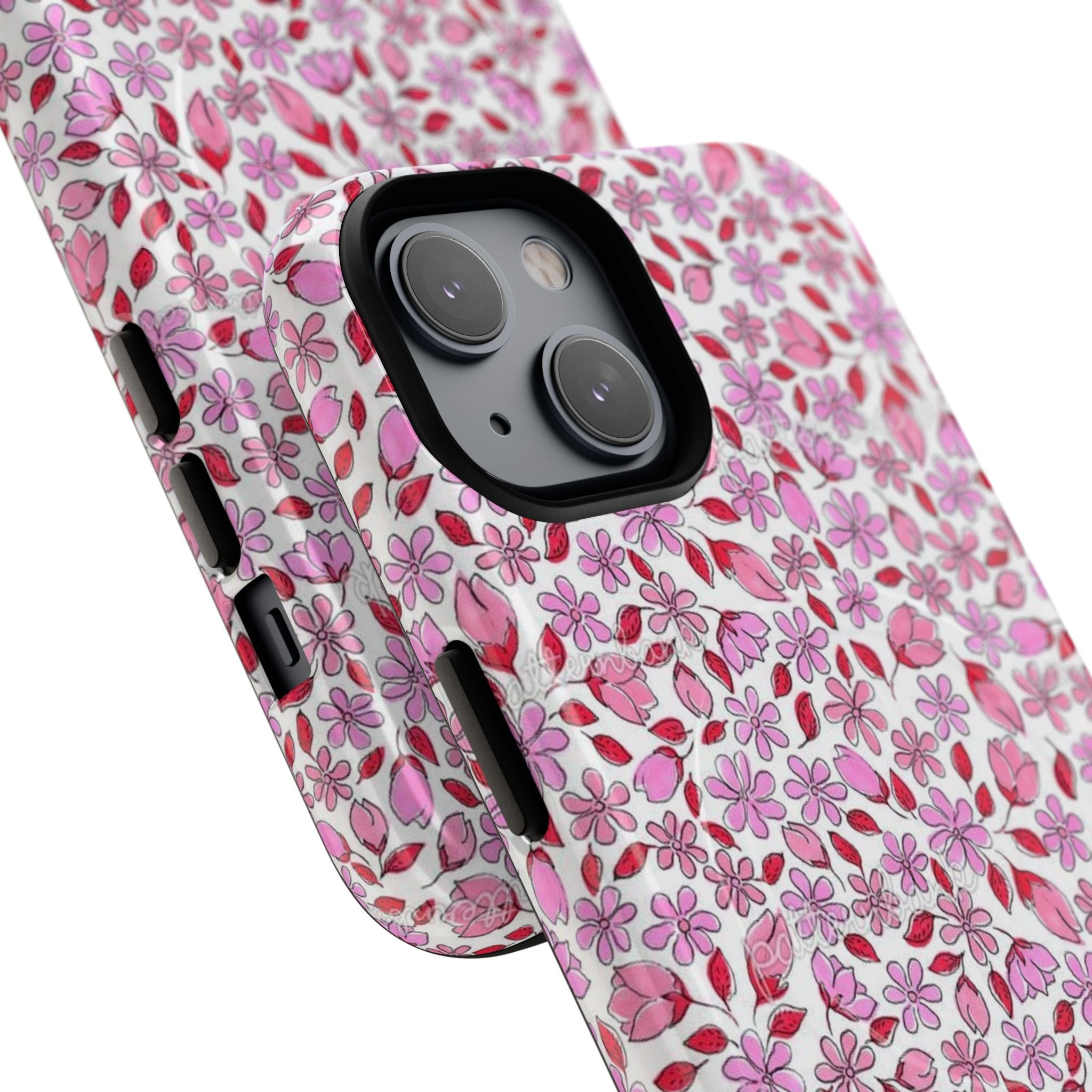 Personalizable Red and Pink Floral Tough Magnetic Case Customizable Phone Case