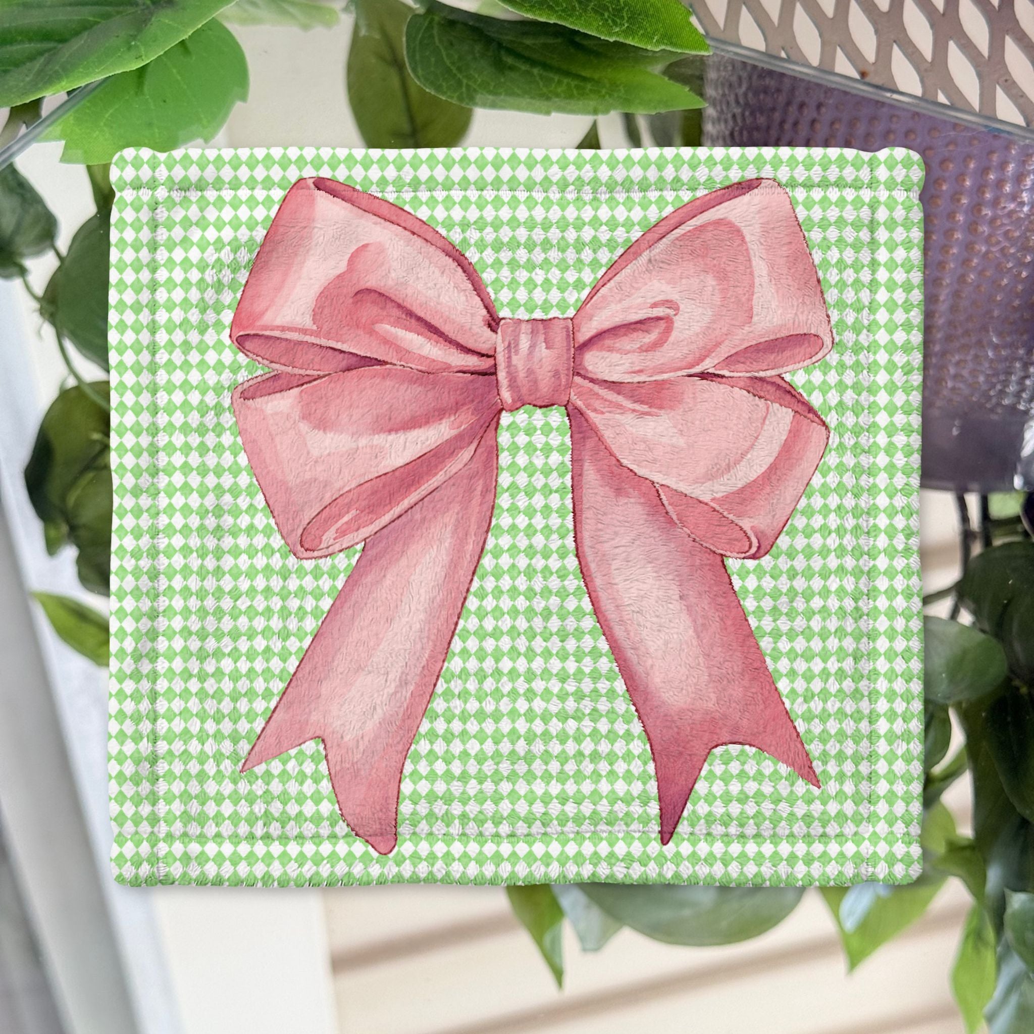 Bow Print Minky Baby Lovey Blanket Soft Gingham Comfort for Newborns