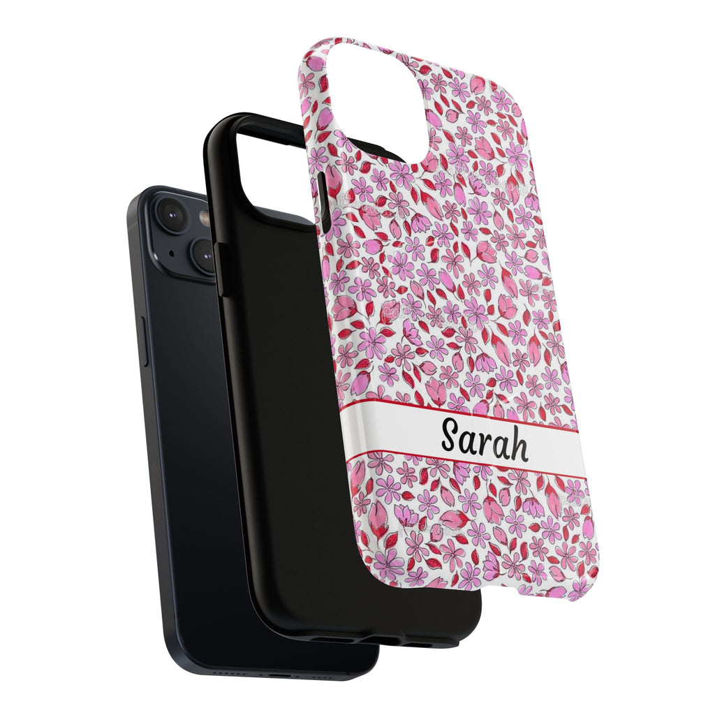Personalizable Red and Pink Floral Tough Magnetic Case Customizable Phone Case