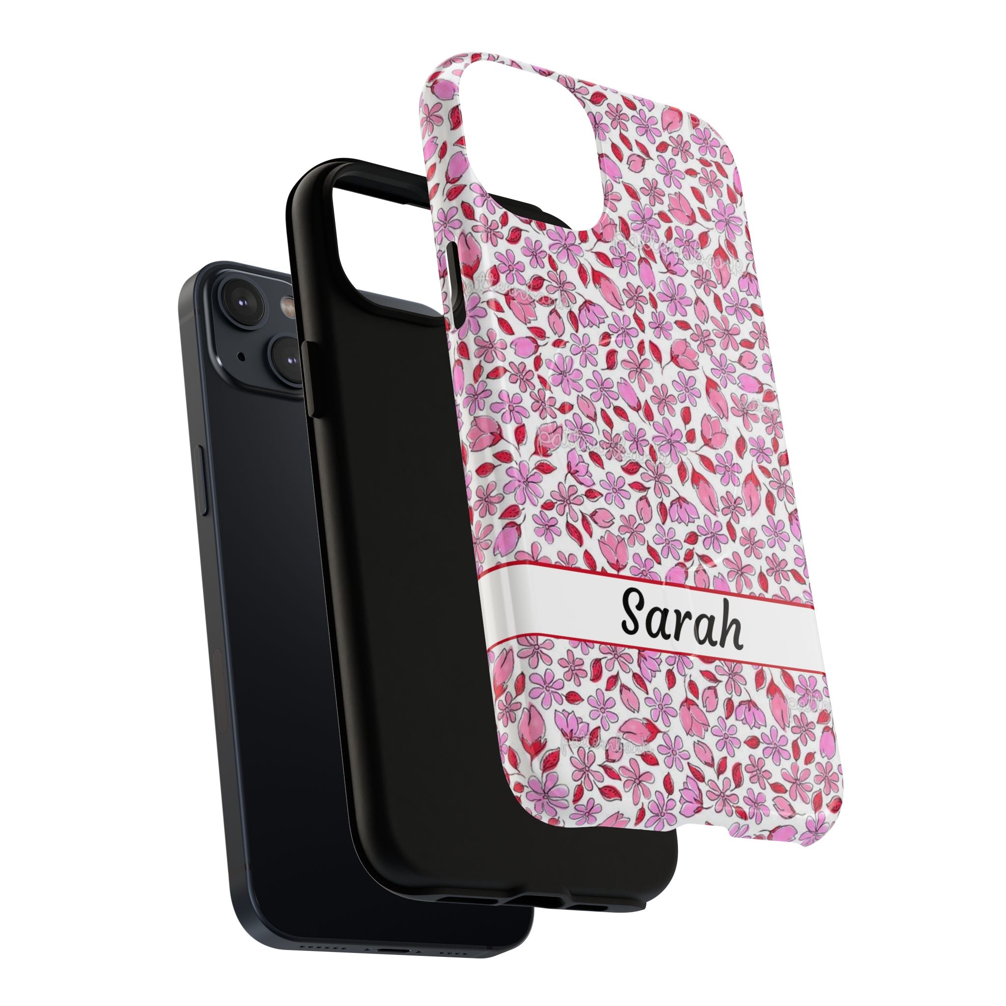 Personalizable Red and Pink Floral Tough Magnetic Case Customizable Phone Case