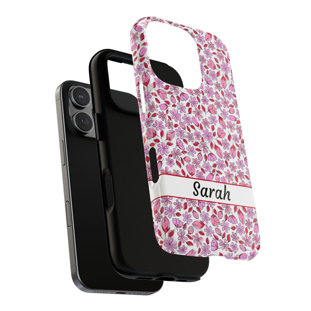 Personalizable Red and Pink Floral Tough Magnetic Case Customizable Phone Case