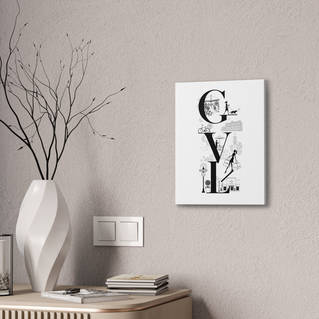 Greenville SC City Vibes Canvas Wall Art  ‘GVL’ Fashion & Travel Silhouette Print