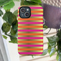 Bright Pink & Orange Striped Foil Gold Magnetic Phone Case