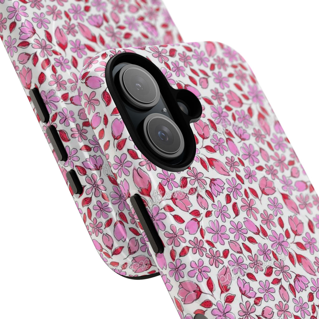 Personalizable Red and Pink Floral Tough Magnetic Case Customizable Phone Case