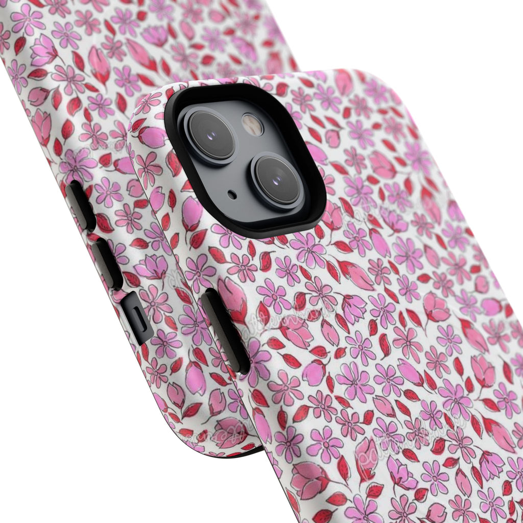 Personalizable Red and Pink Floral Tough Magnetic Case Customizable Phone Case