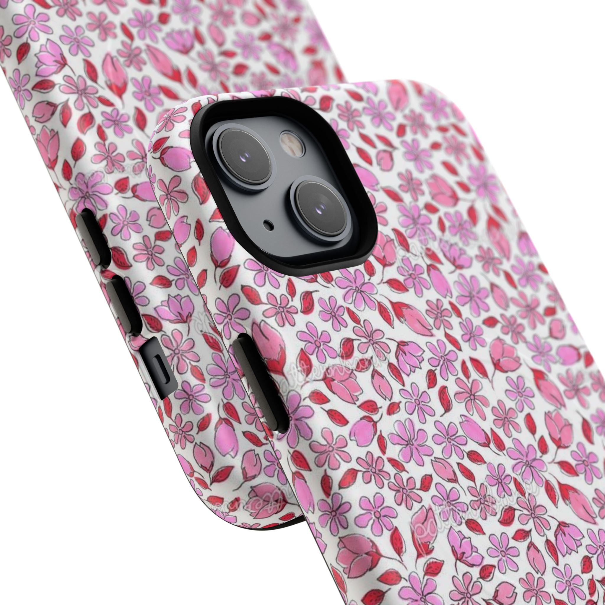 Personalizable Red and Pink Floral Tough Magnetic Case Customizable Phone Case