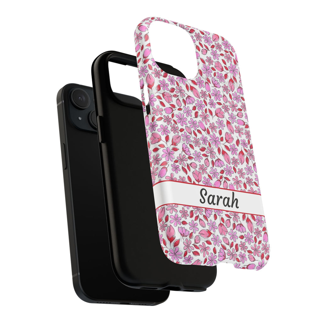 Personalizable Red and Pink Floral Tough Magnetic Case Customizable Phone Case