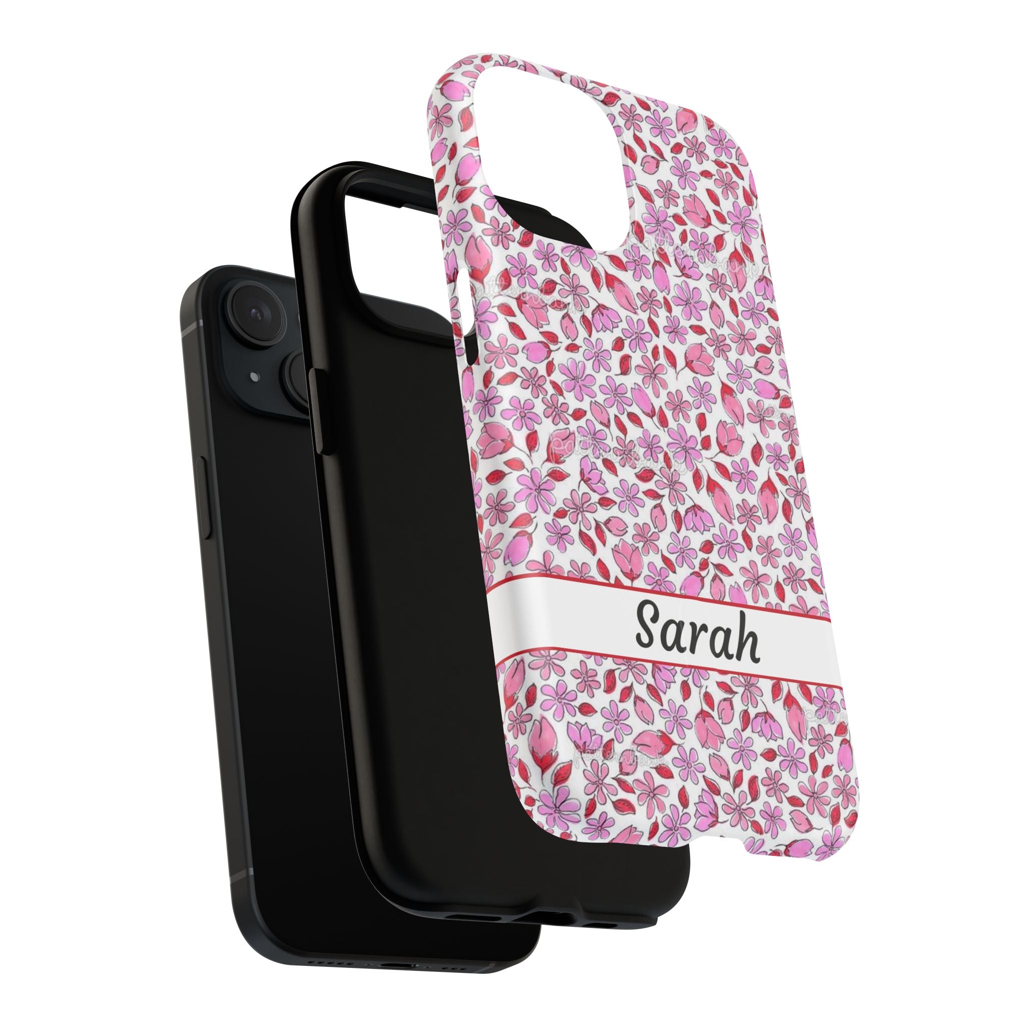 Personalizable Red and Pink Floral Tough Magnetic Case Customizable Phone Case