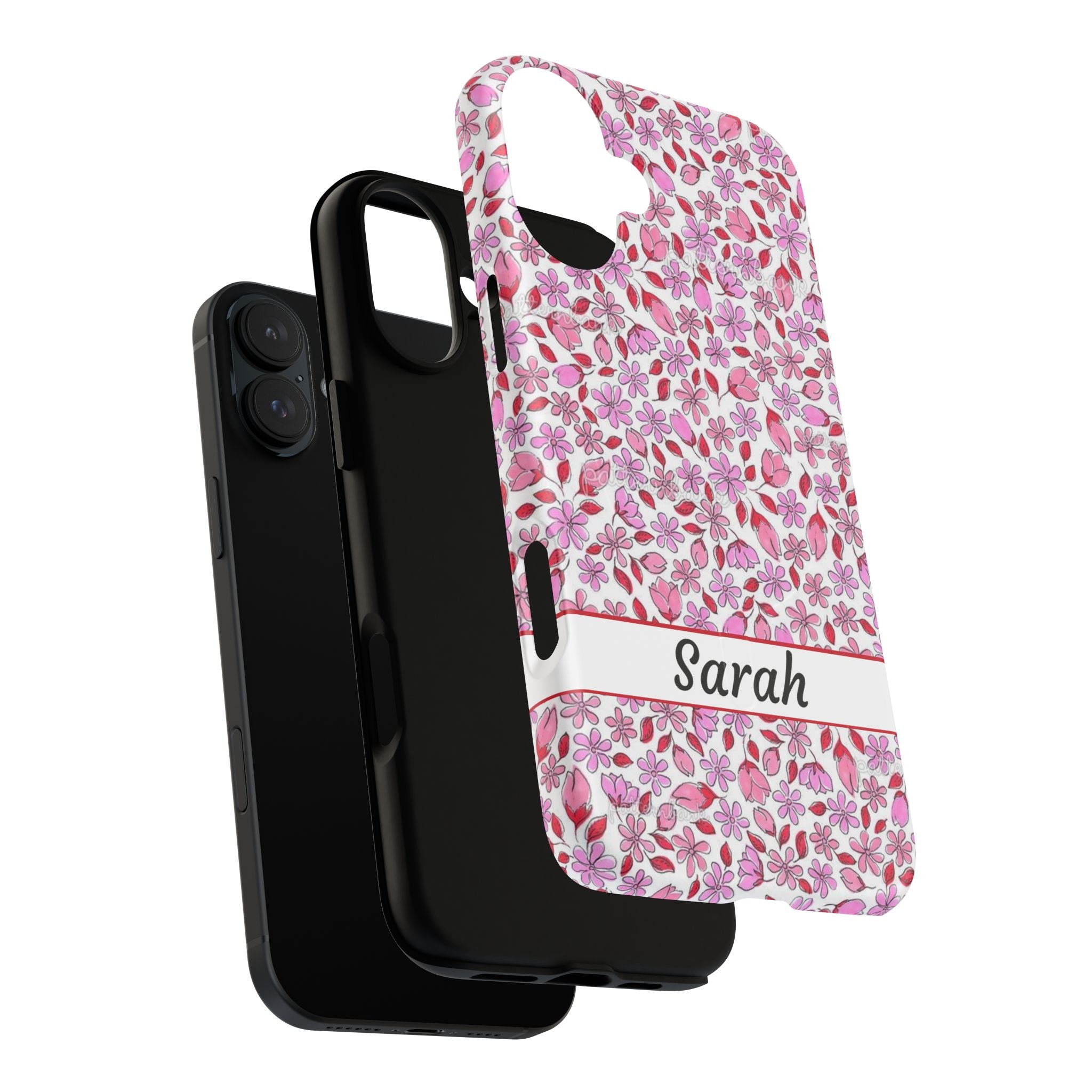 Personalizable Red and Pink Floral Tough Magnetic Case Customizable Phone Case