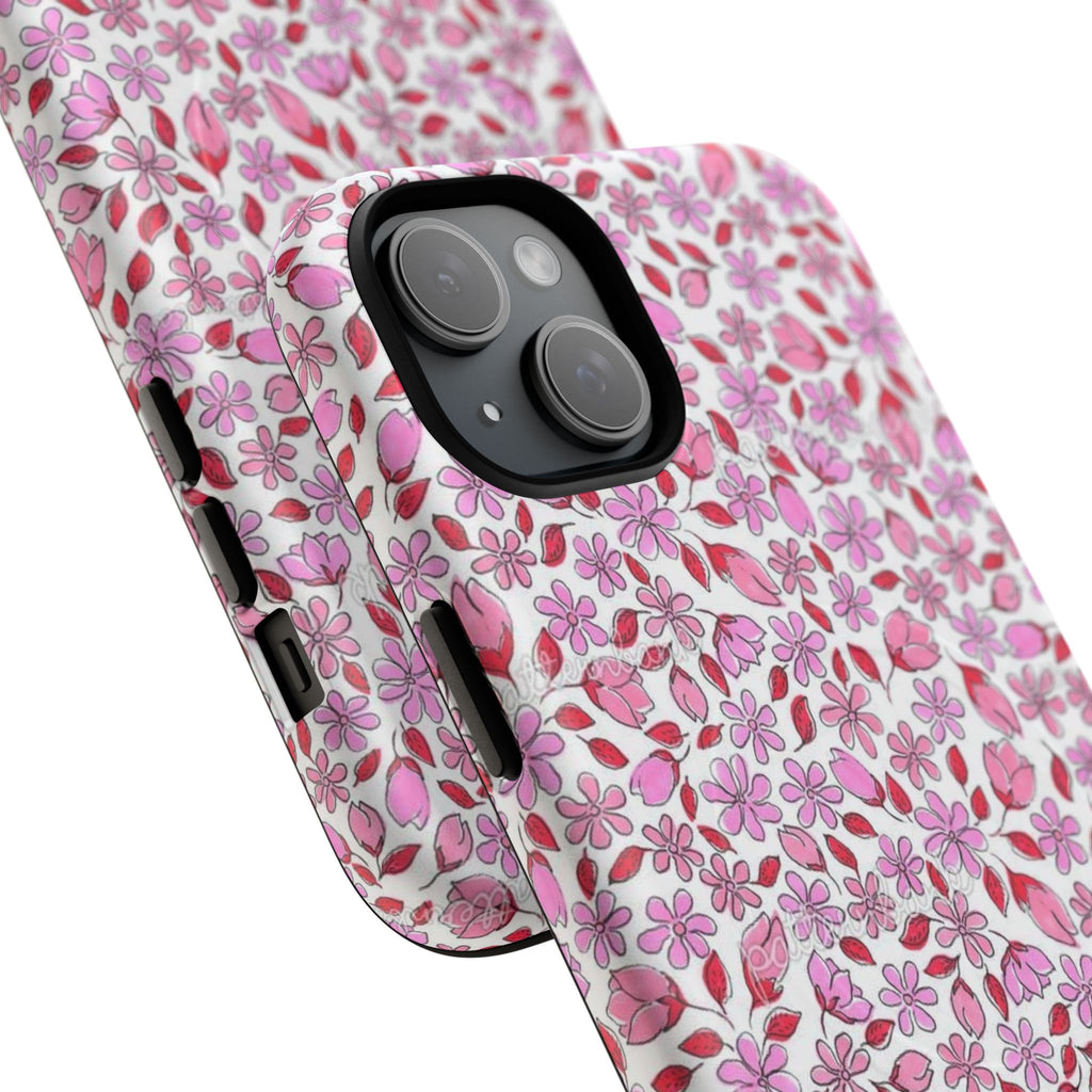 Personalizable Red and Pink Floral Tough Magnetic Case Customizable Phone Case