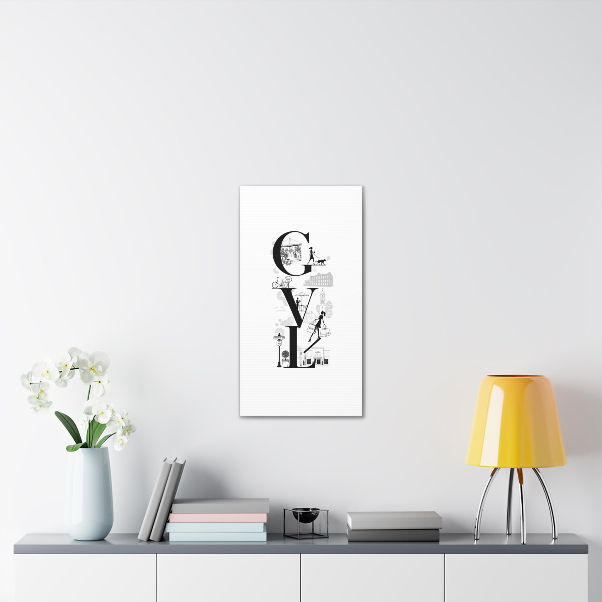 Greenville SC City Vibes Canvas Wall Art  ‘GVL’ Fashion & Travel Silhouette Print