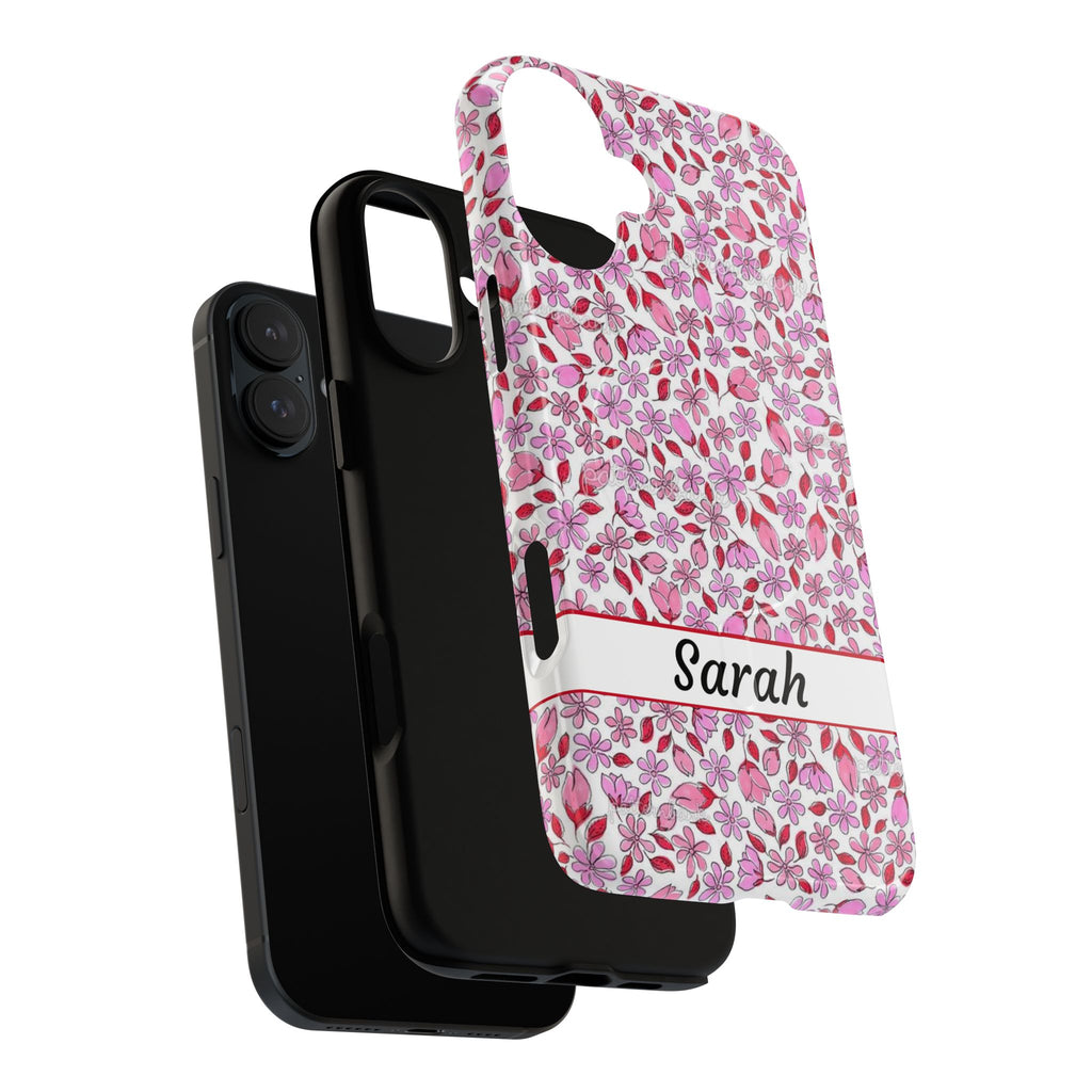 Personalizable Red and Pink Floral Tough Magnetic Case Customizable Phone Case