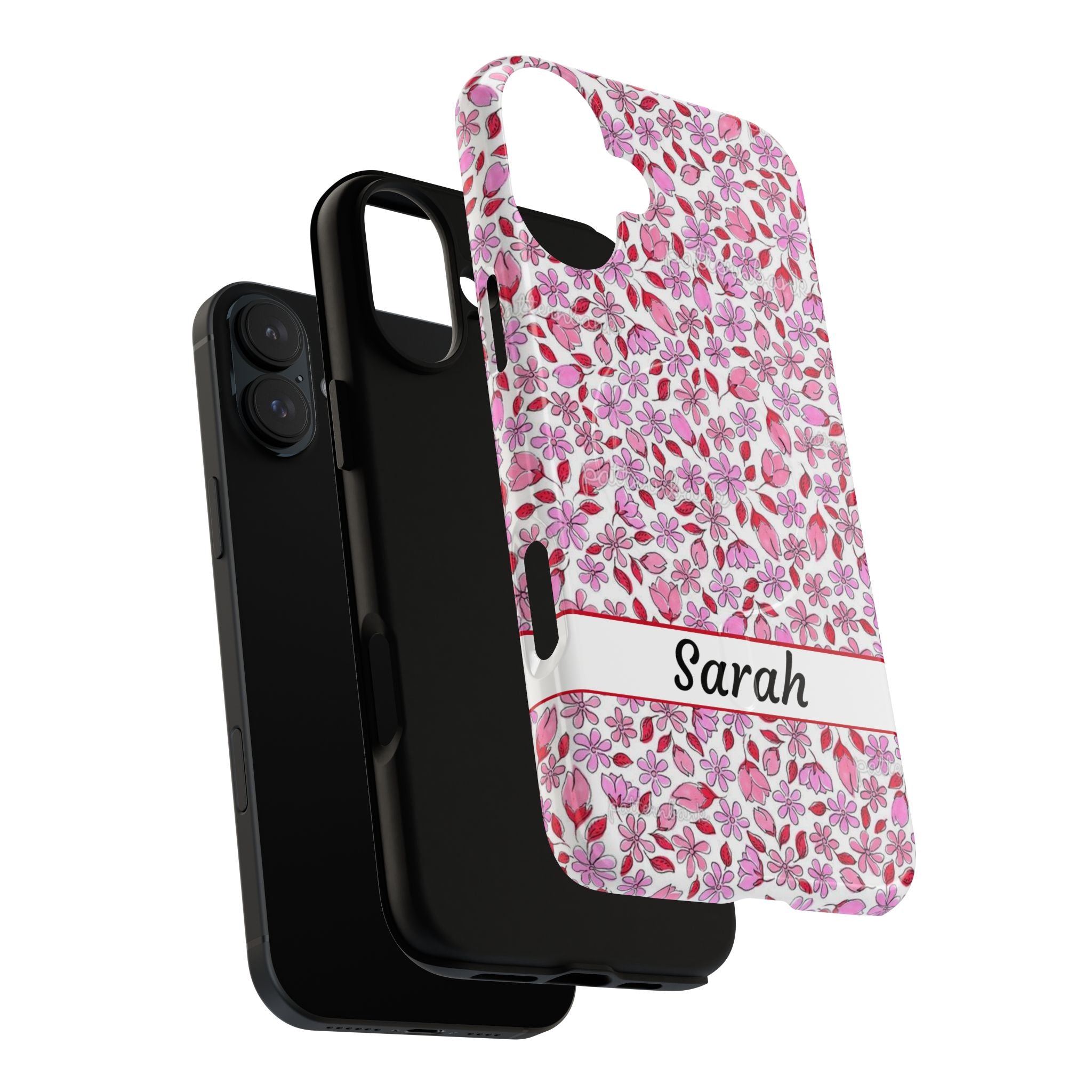 Personalizable Red and Pink Floral Tough Magnetic Case Customizable Phone Case