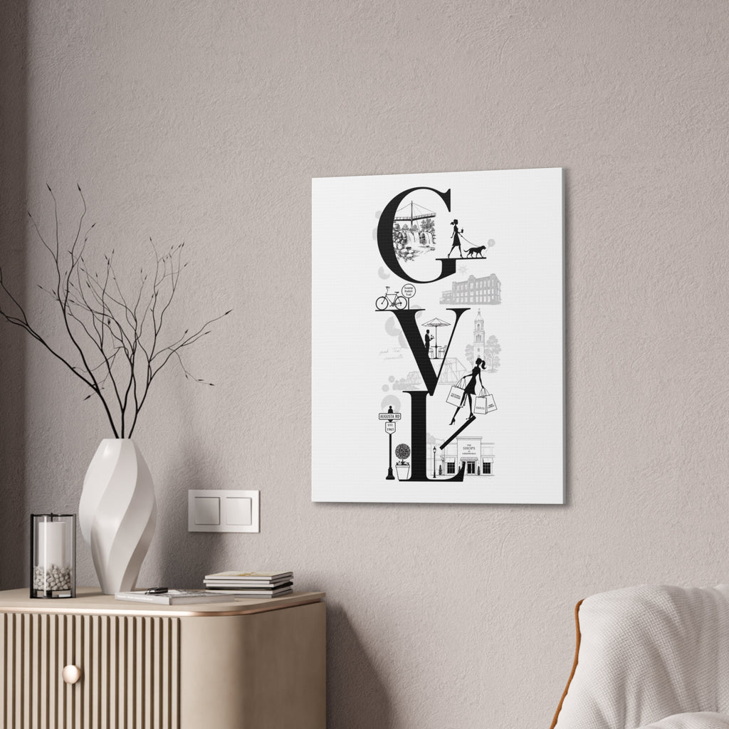 Greenville SC City Vibes Canvas Wall Art  ‘GVL’ Fashion & Travel Silhouette Print