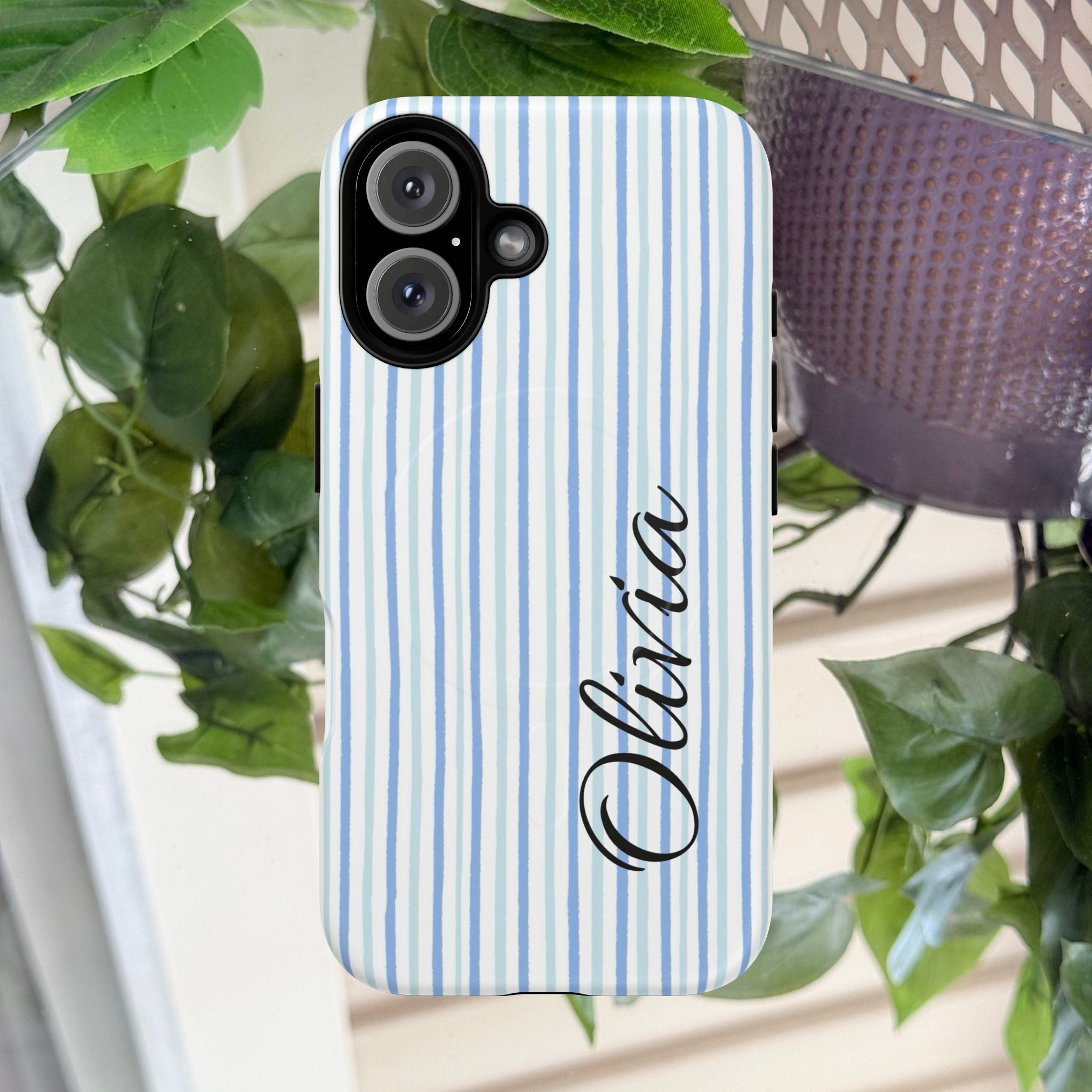 Personalized Light Blue Striped Tough Magnetic Phone Case