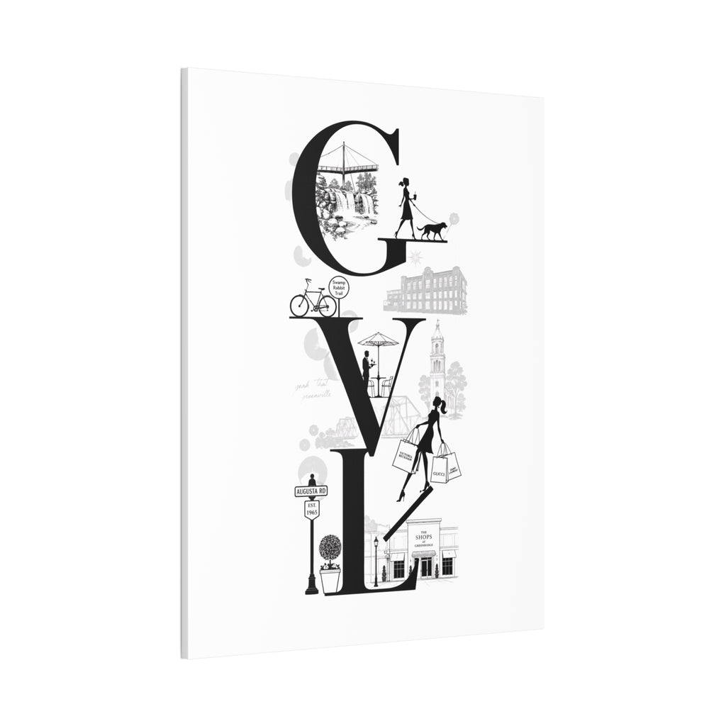 Greenville SC City Vibes Canvas Wall Art  ‘GVL’ Fashion & Travel Silhouette Print