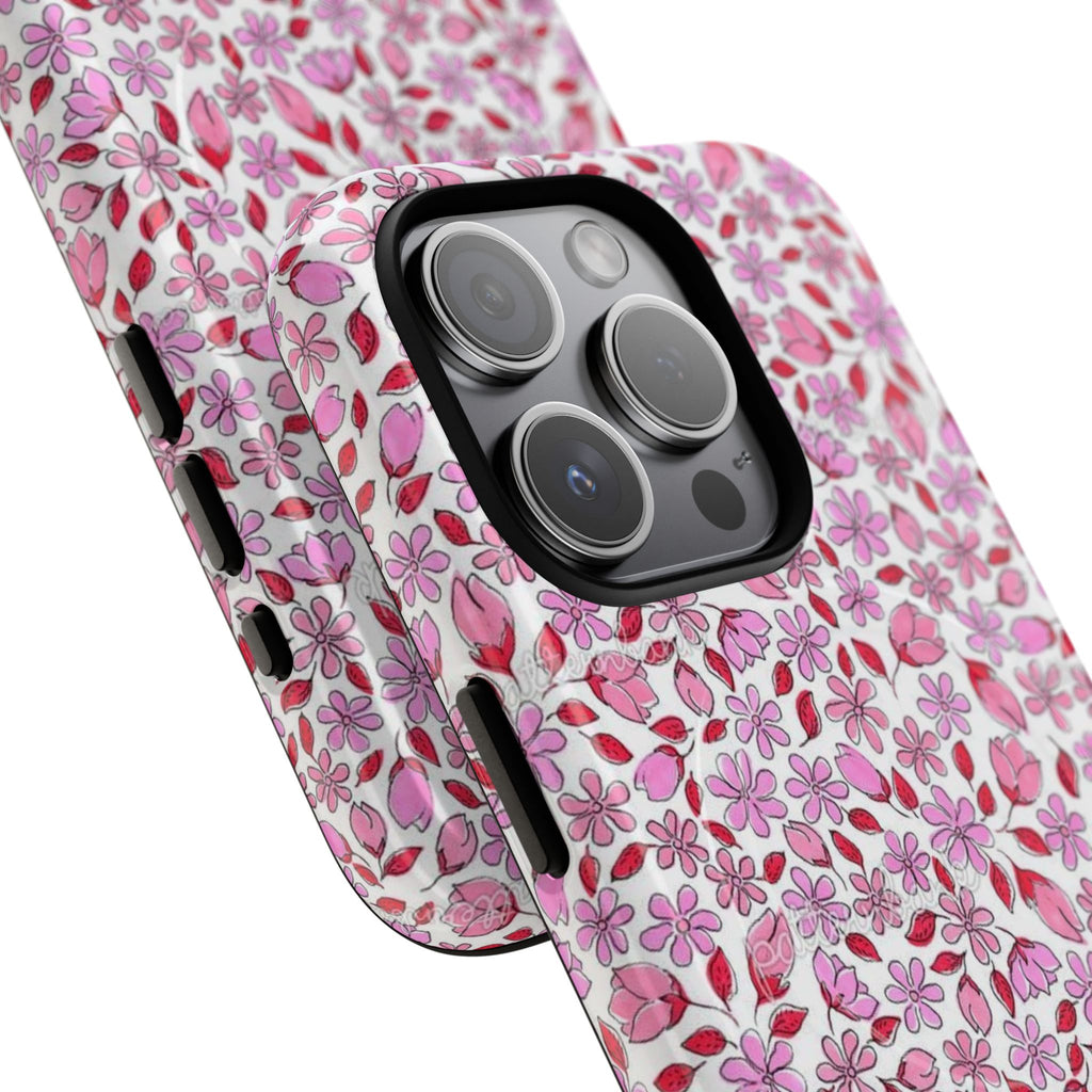 Personalizable Red and Pink Floral Tough Magnetic Case Customizable Phone Case