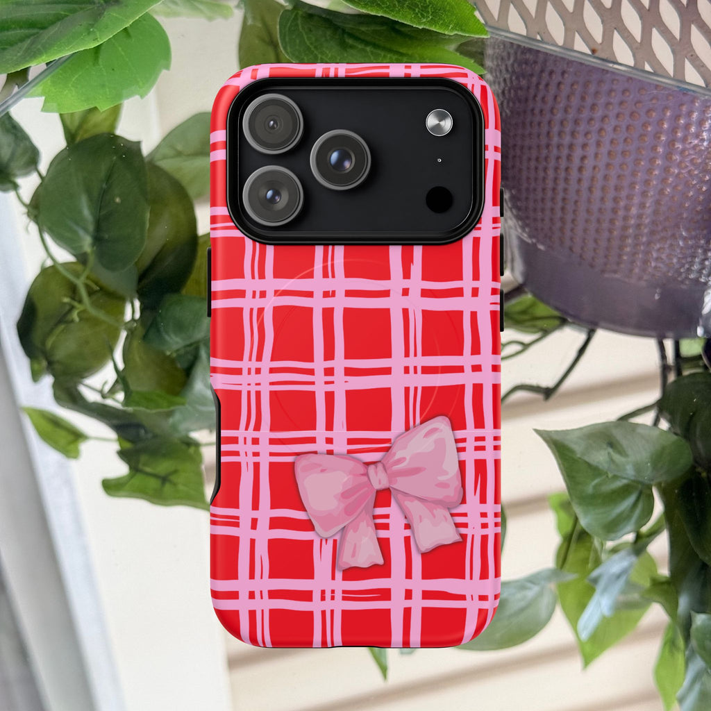 Pink Bow Red & Pink Pattern Tough Magnetic Case