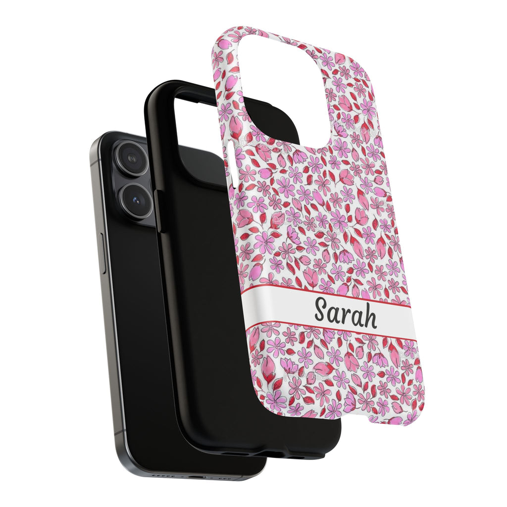 Personalizable Red and Pink Floral Tough Magnetic Case Customizable Phone Case